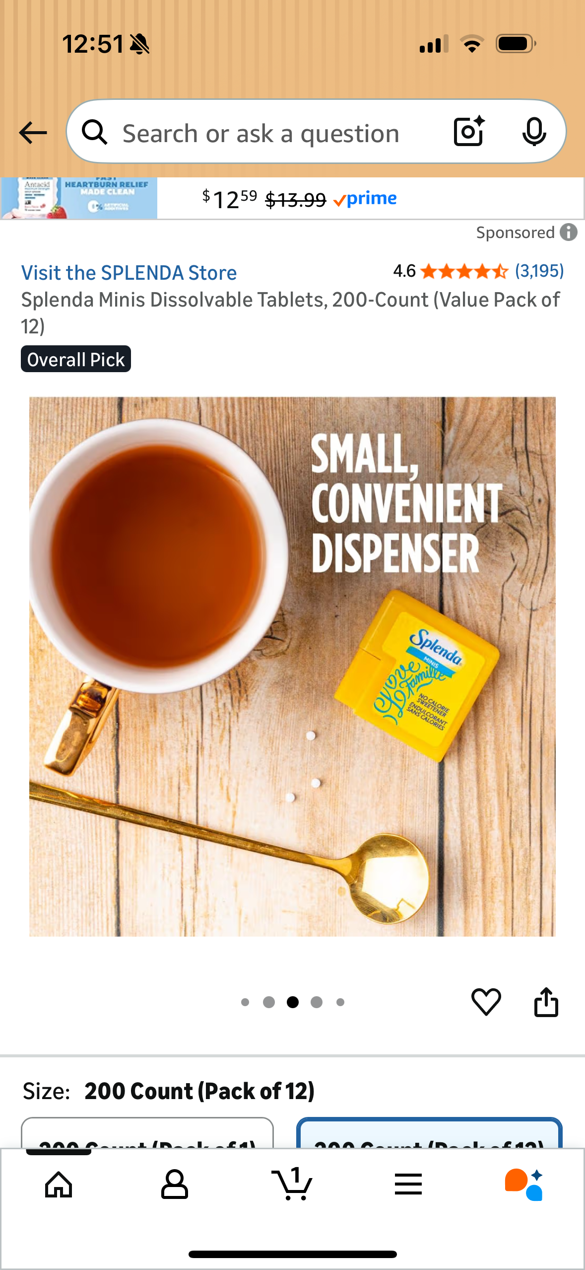 Splenda Minis Dissolvable Tablets, 200-Count (Value Pack of 12)