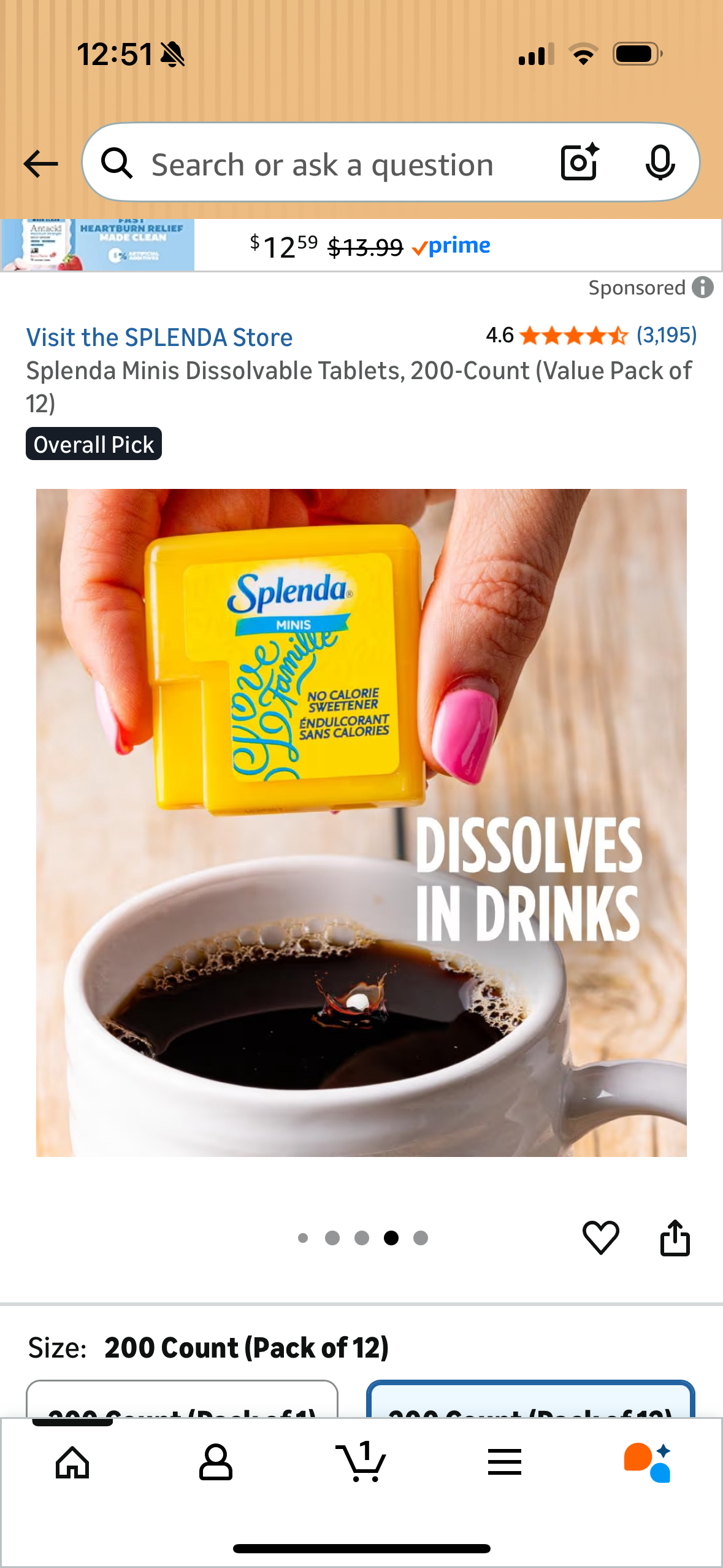 Splenda Minis Dissolvable Tablets, 200-Count (Value Pack of 12)