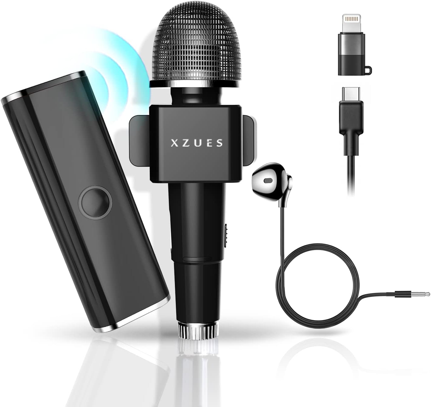 Wireless Lavalier Microphones for iPhone iPad Android, Wireless Clip Mic Lapel Microphone Noise Reduction for Video Recording Podcast YouTube, Interview Cordless Lapel Mic with USB C and Earphone