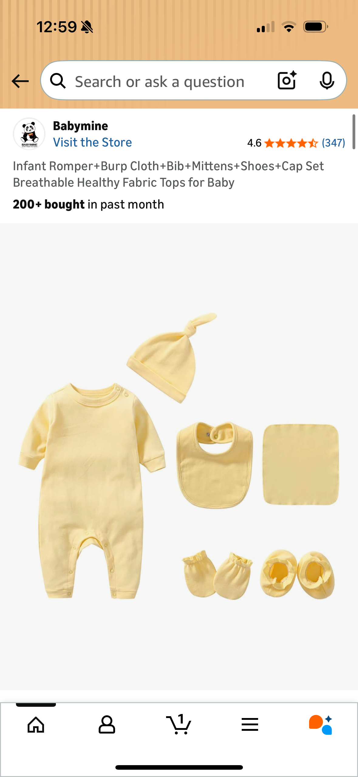 Infant Romper+Burp Cloth+Bib+Mittens+Shoes+Cap Set Breathable Healthy Fabric Tops for Baby (Size 0-3 Months)