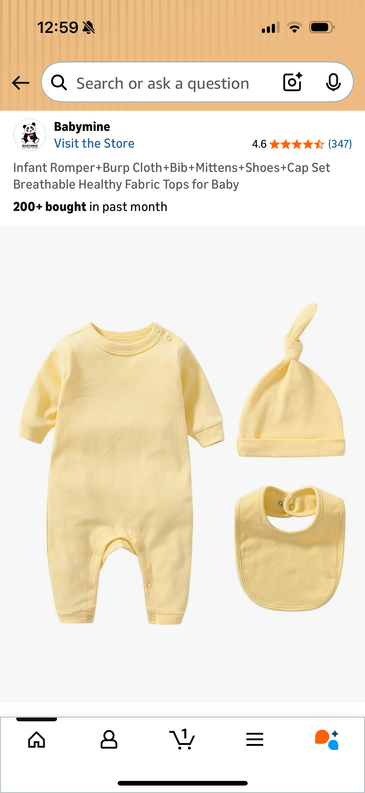 Infant Romper+Burp Cloth+Bib+Mittens+Shoes+Cap Set Breathable Healthy Fabric Tops for Baby (Size 0-3 Months)