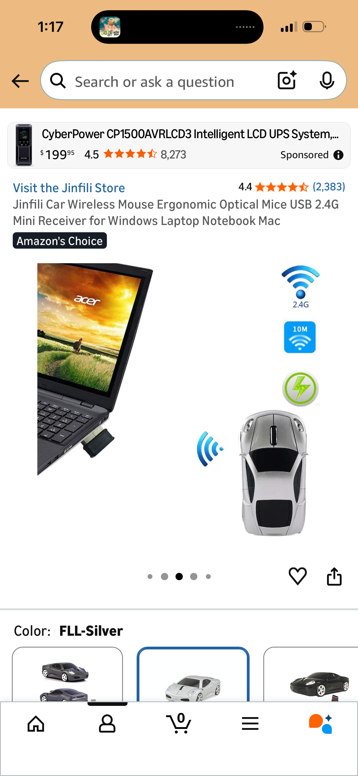 Jinfili Car Wireless Mouse Ergonomic Optical Mice USB 2.4G Mini Receiver for Windows Laptop Notebook Mac
