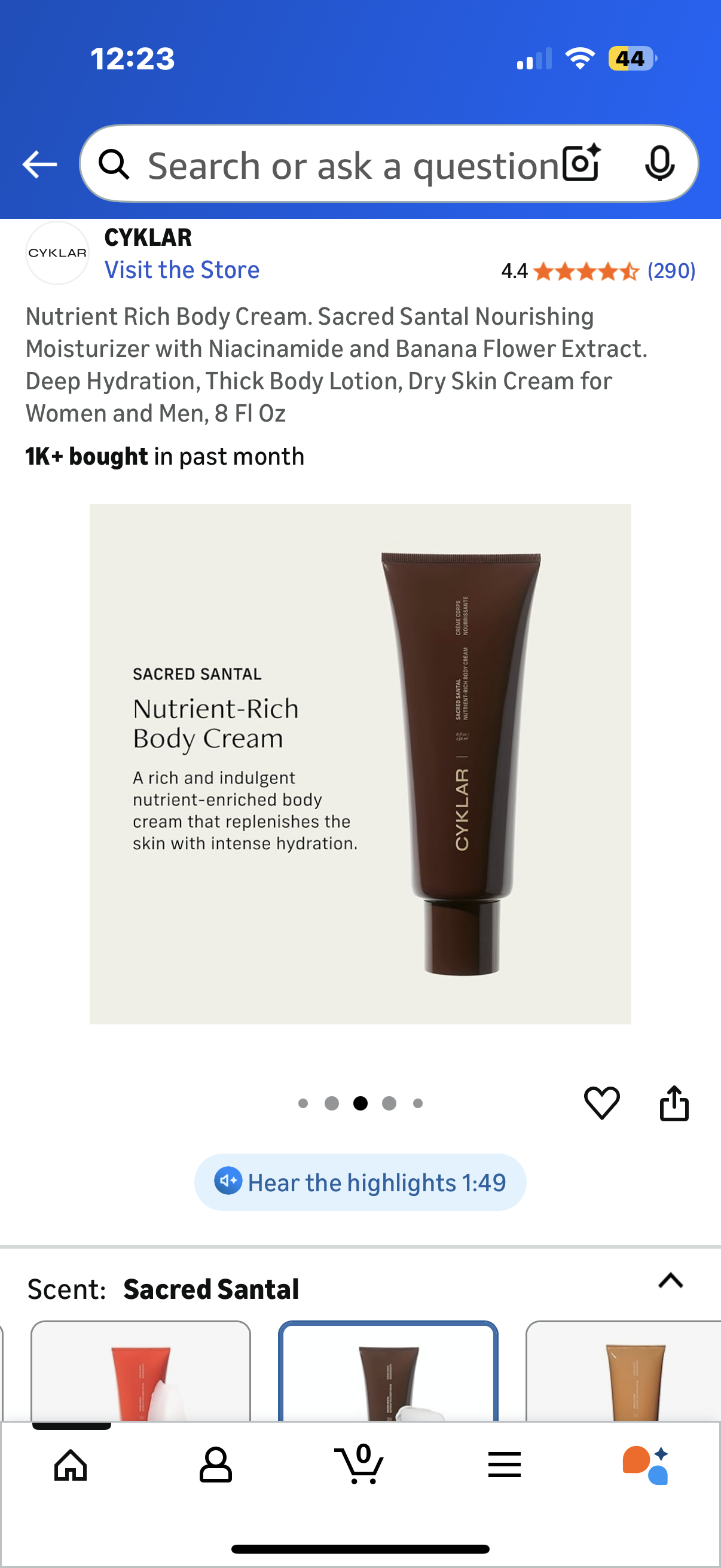 Nutrient Rich Body Cream. Sacred Santal Nourishing Moisturizer with Niacinamide and Banana Flower Extract. Deep Hydration, Thick Body Lotion, Dry Skin Cream for Women and Men, 8 Fl Oz