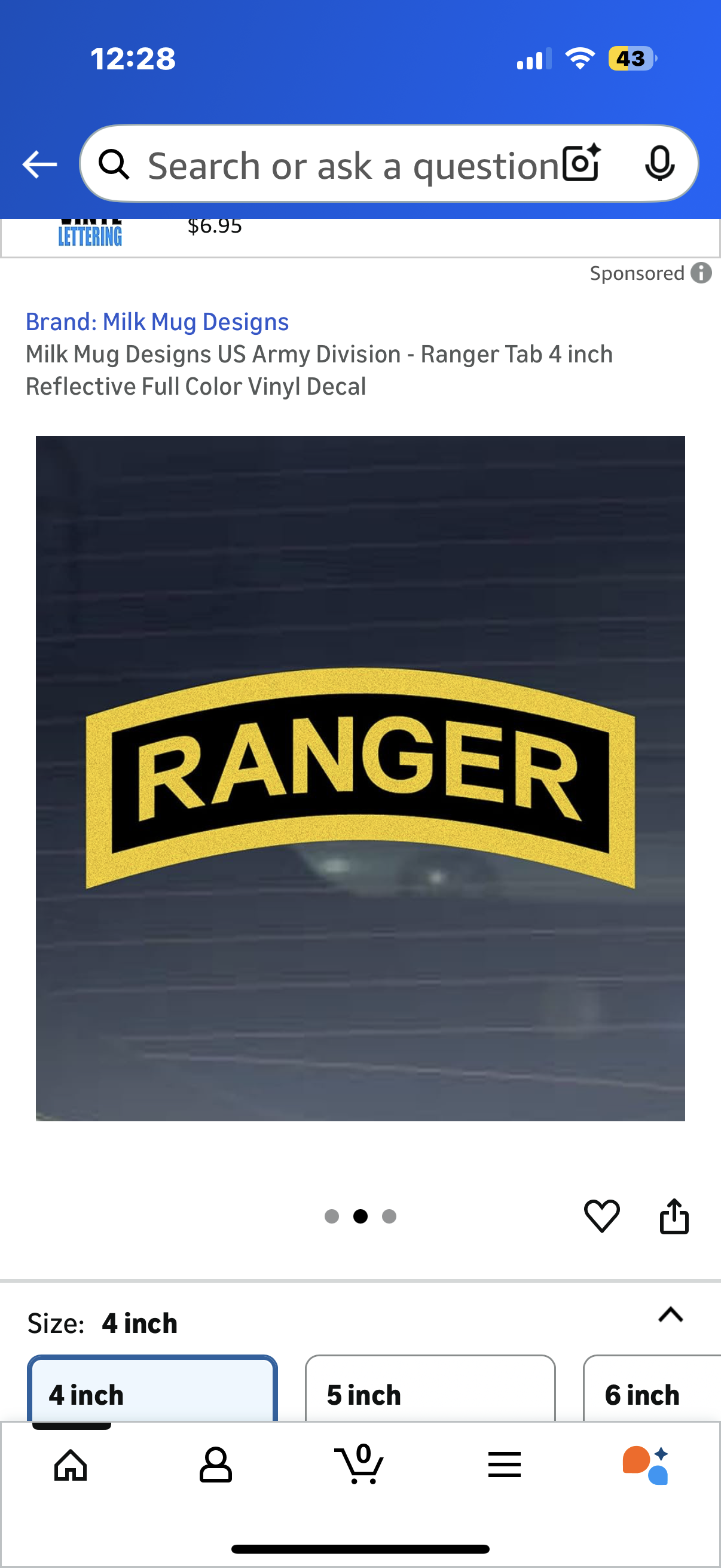 2 packages Milk Mug Designs US Army Division - Ranger Tab 4 inch Reflective Full Color Vinyl Decal