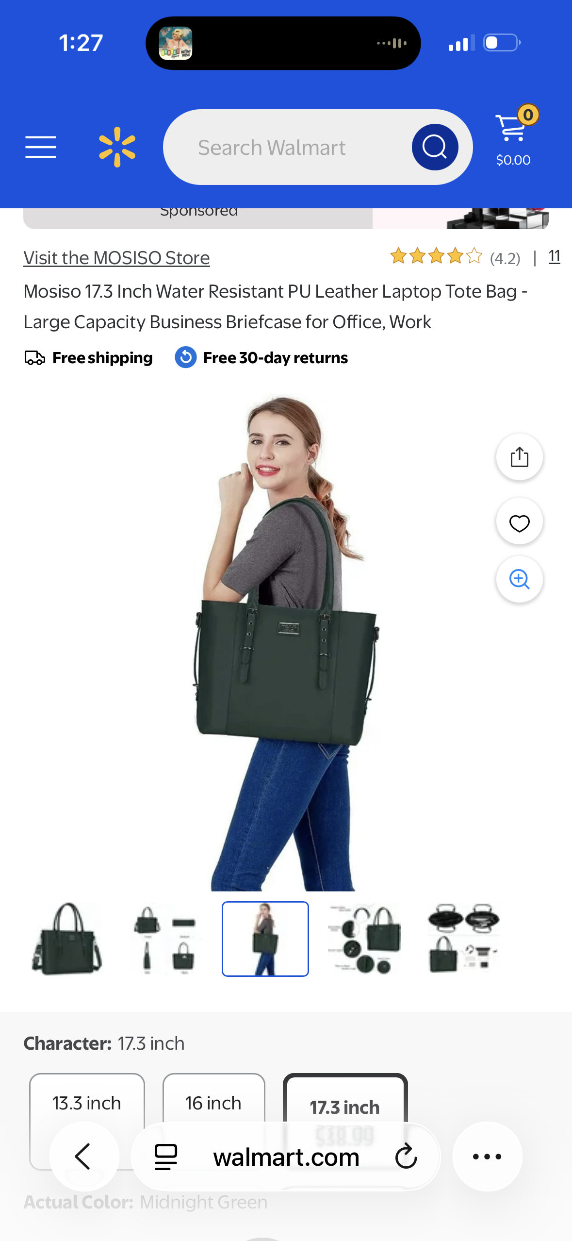 Mosiso 17.3 Inch Water Resistant PU Leather Laptop Tote Bag - Large Capacity Business Briefcase for Office, Work