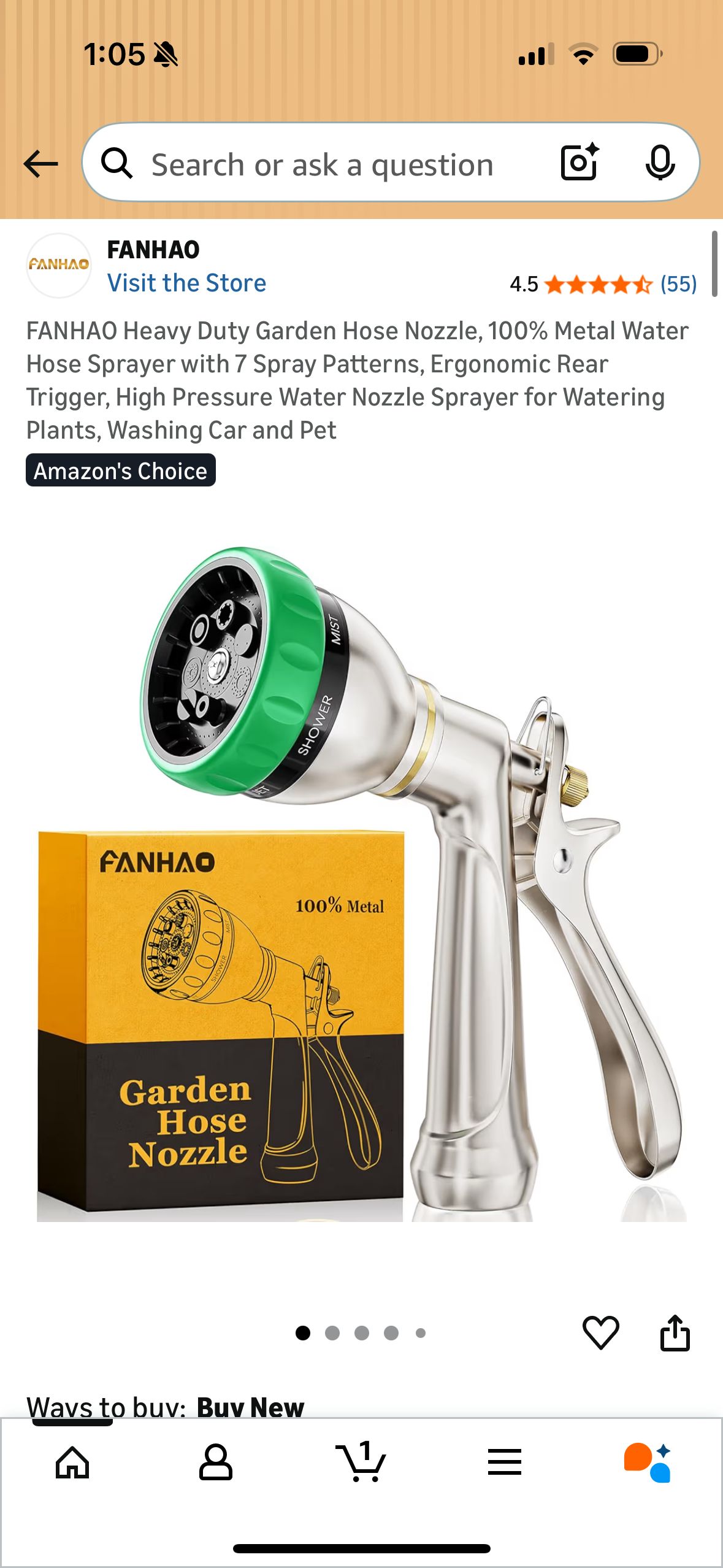 FANHAO Heavy Duty Garden Hose Nozzle, 100% Metal Water Hose Sprayer with 7 Spray Patterns, Ergonomic Rear Trigger, High Pressure Water Nozzle Sprayer for Watering Plants, Washing Car and Pet