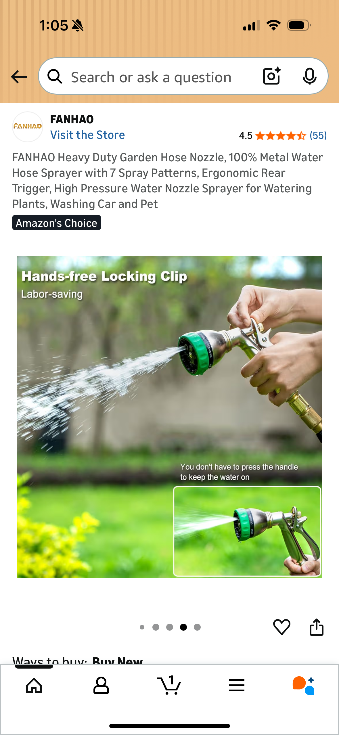 FANHAO Heavy Duty Garden Hose Nozzle, 100% Metal Water Hose Sprayer with 7 Spray Patterns, Ergonomic Rear Trigger, High Pressure Water Nozzle Sprayer for Watering Plants, Washing Car and Pet