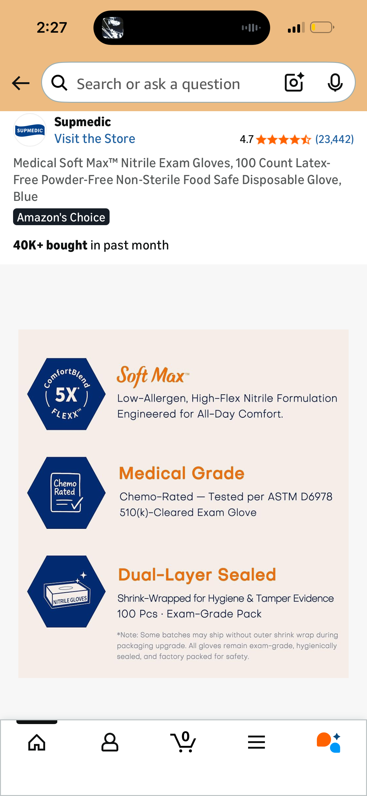 Medical Soft Max™ Nitrile Exam Gloves, 100 Count Latex-Free Powder-Free Non-Sterile Food Safe Disposable Glove, Blue (Size Large)