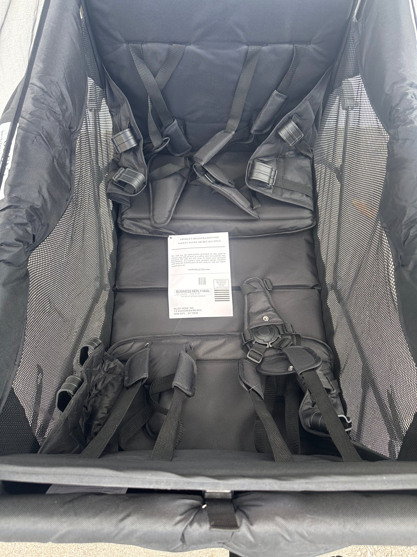 VOOI Stroller Wagon 4 Seater, Wagon for Kids, Collapsible W4 Stroller with Seats with 5-Point Harnesses, Easy Access Zipper Door, and Removable Sun Canopy (Black, W4-Large) (R697)