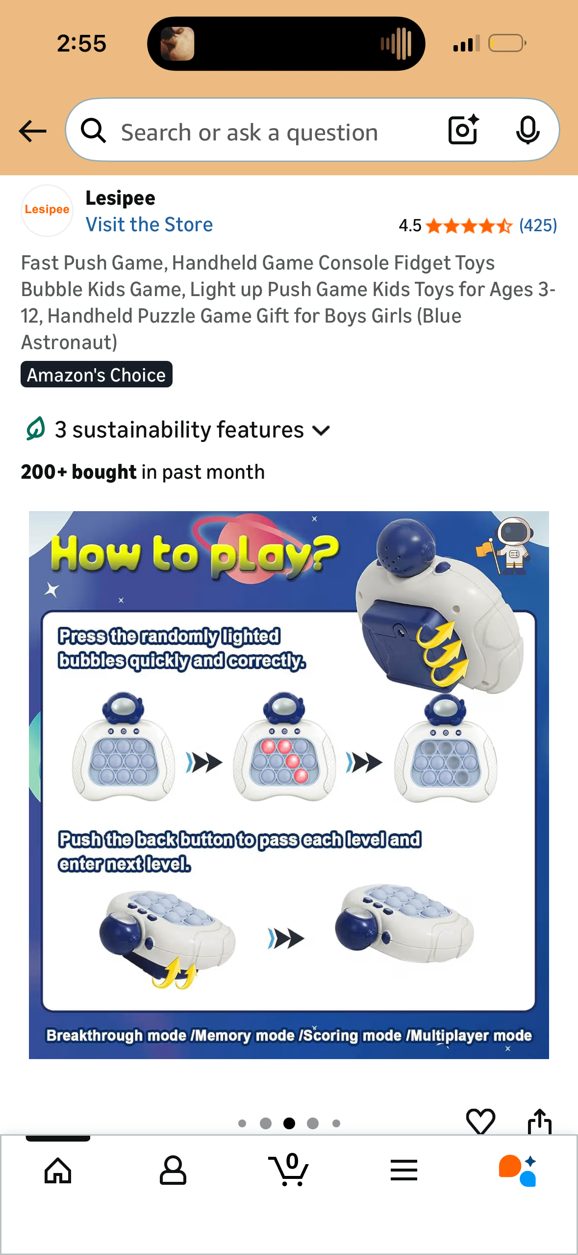 Fast Push Game, Handheld Game Console Fidget Toys Bubble Kids Game, Light up Push Game Kids Toys for Ages 3-12, Handheld Puzzle Game Gift for Boys Girls (Blue Astronaut)