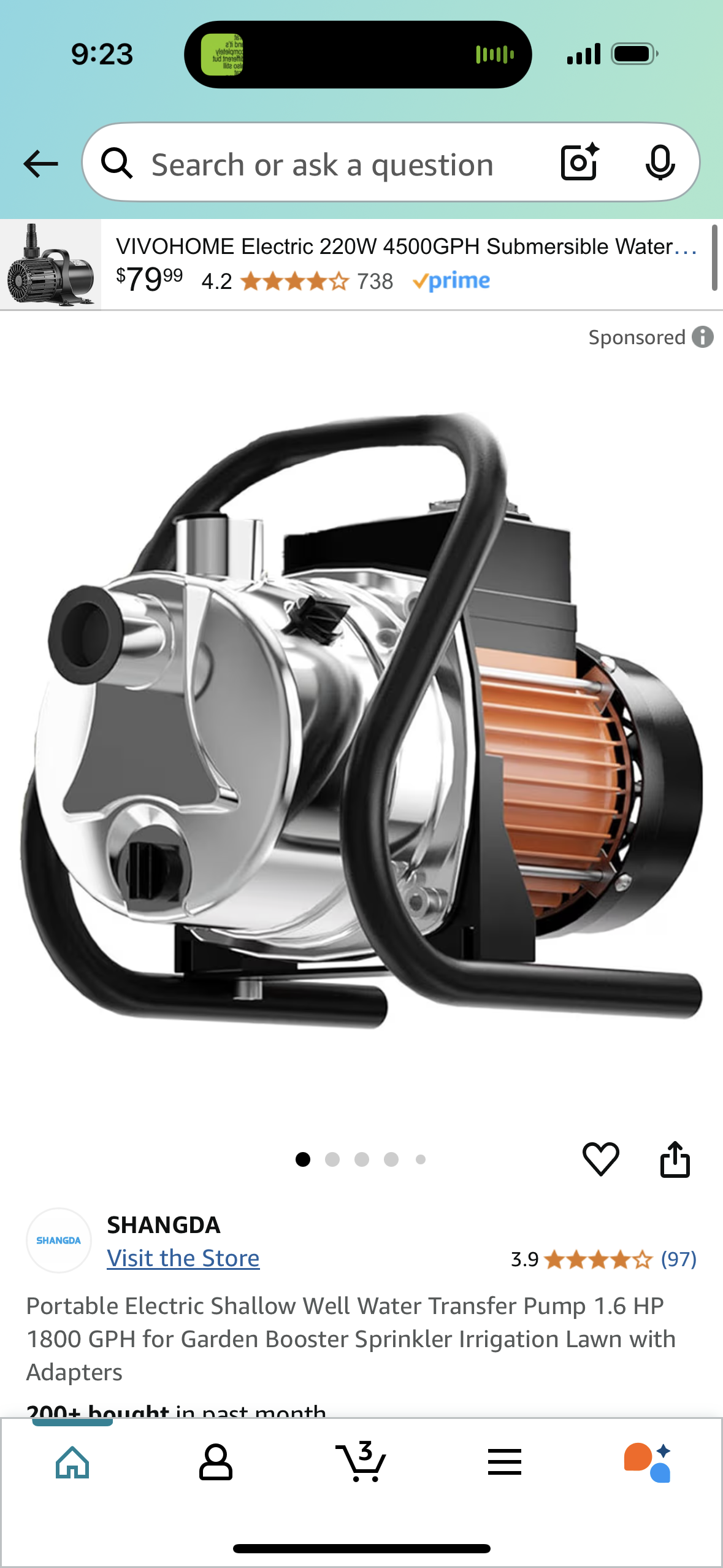 Portable Electric Shallow Well Water Transfer Pump 1.6 HP 1800 GPH for Garden Booster Sprinkler Irrigation Lawn with Adapters