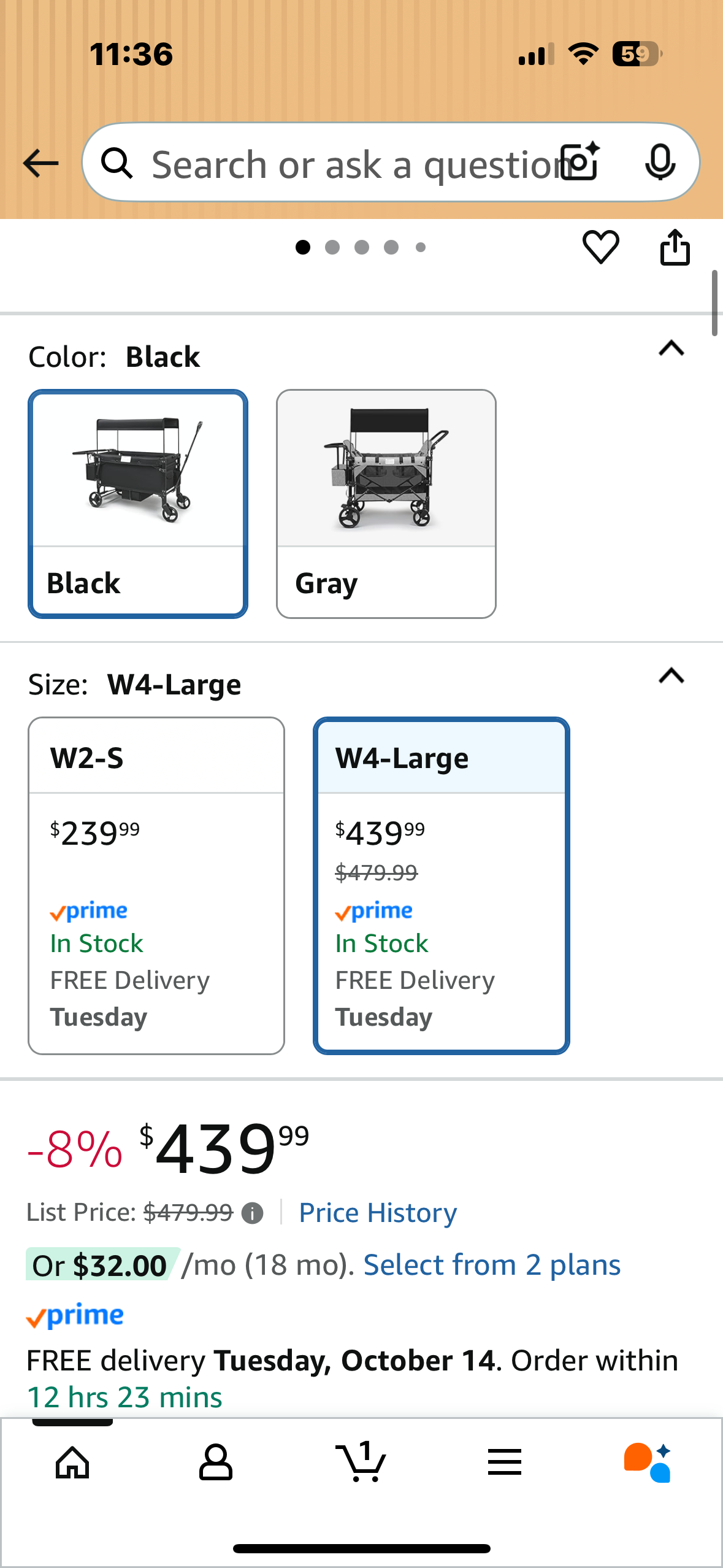 VOOI Stroller Wagon 4 Seater, Wagon for Kids, Collapsible W4 Stroller with Seats with 5-Point Harnesses, Easy Access Zipper Door, and Removable Sun Canopy (Black, W4-Large) (R697)