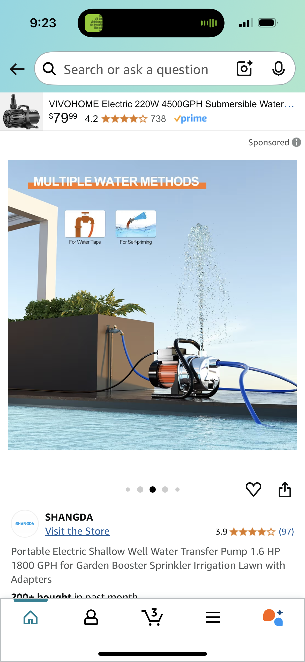 Portable Electric Shallow Well Water Transfer Pump 1.6 HP 1800 GPH for Garden Booster Sprinkler Irrigation Lawn with Adapters