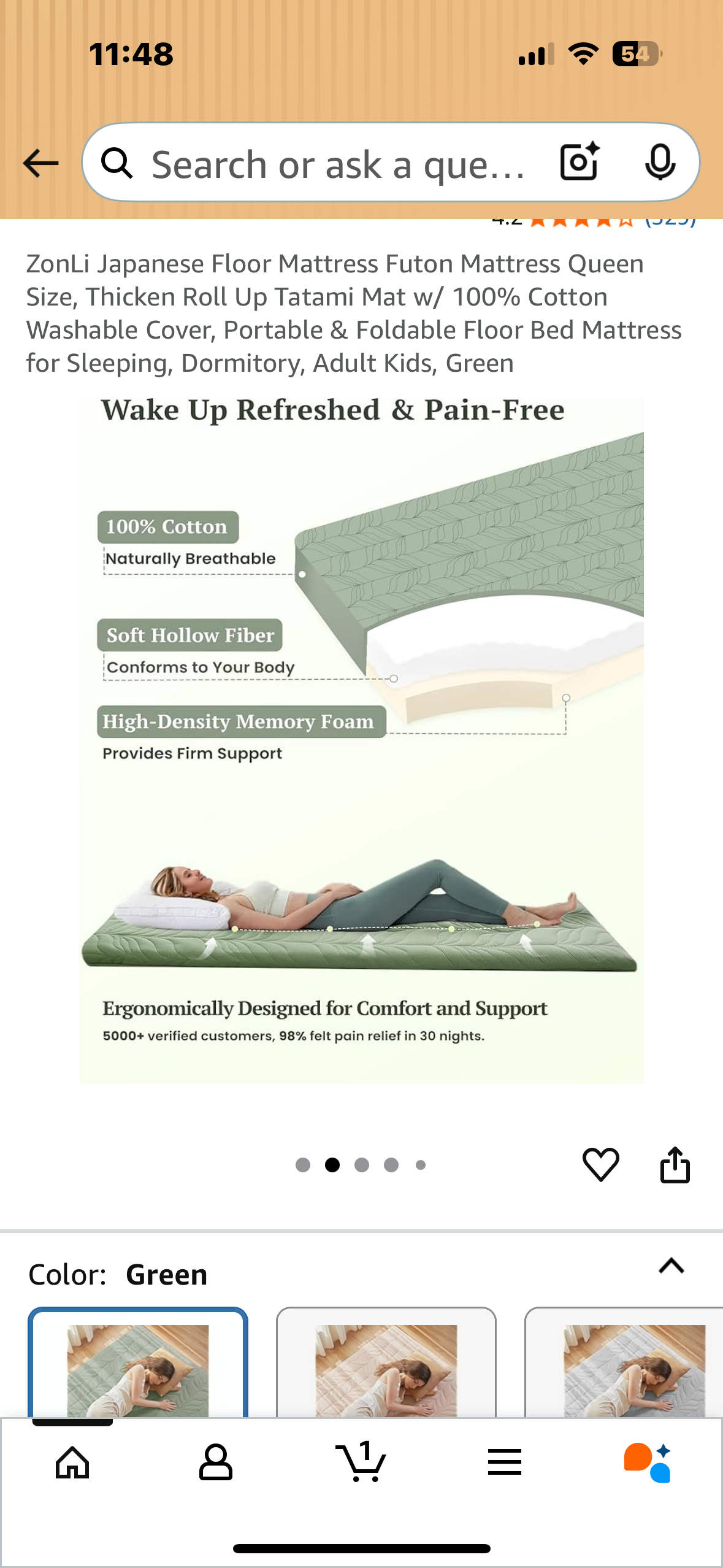 ZonLi Queen Size Japanese Floor Mattress, Futon Mattress, Thick Roll Up Tatami Mat w/ 100% Cotton Washable Cover, Portable & Foldable Tatami Mattress for Sleeping, Dormitory, Green (B1111)