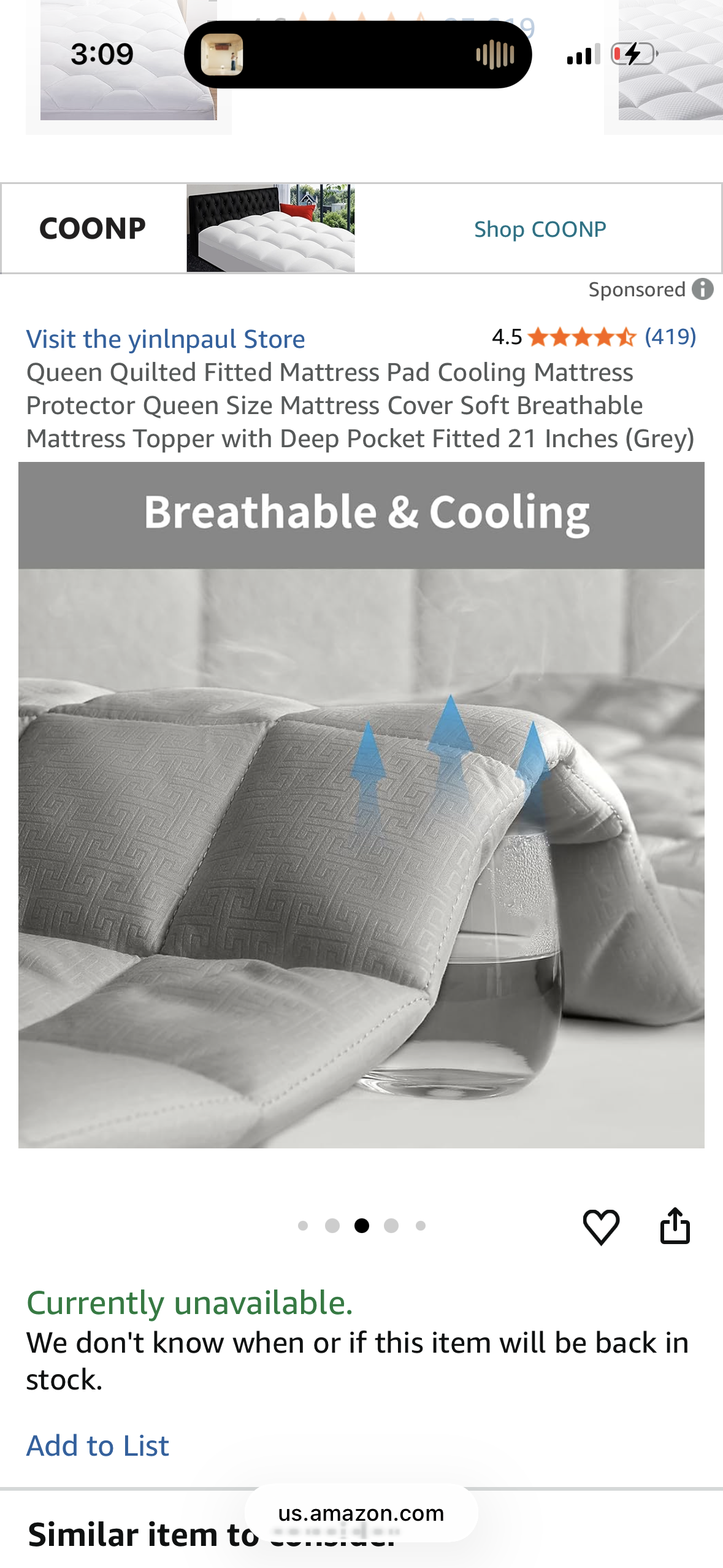 Yinlnpaul Queen Quilted Fitted Mattress Pad Cooling Mattress Protector Queen Size Mattress Cover Soft Breathable Mattress Topper with Deep Pocket Fitted 21 Inches (Grey) (Size Queen)