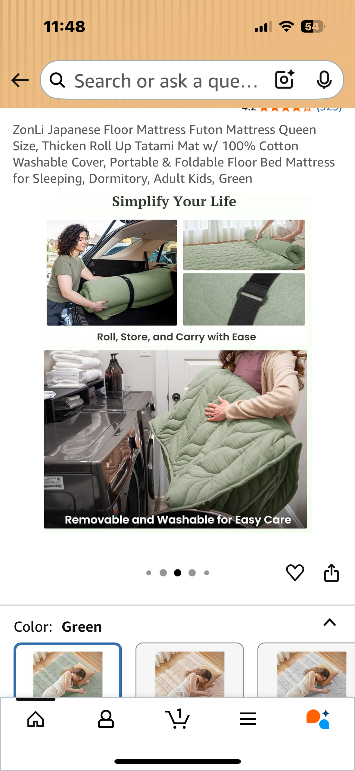 ZonLi Queen Size Japanese Floor Mattress, Futon Mattress, Thick Roll Up Tatami Mat w/ 100% Cotton Washable Cover, Portable & Foldable Tatami Mattress for Sleeping, Dormitory, Green (B1111)