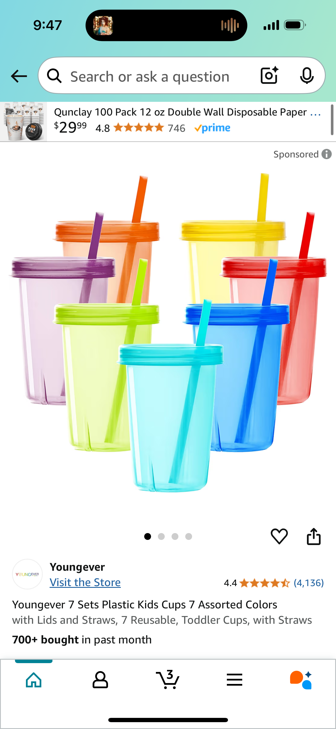 Youngever 7 Sets Plastic Kids Cups 7 Assorted Colors with Lids and Straws, 7 Reusable, Toddler Cups, with Straws