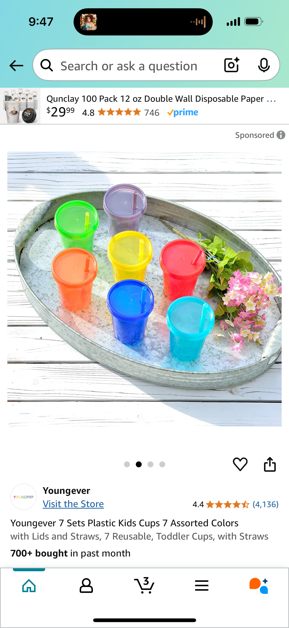 Youngever 7 Sets Plastic Kids Cups 7 Assorted Colors with Lids and Straws, 7 Reusable, Toddler Cups, with Straws