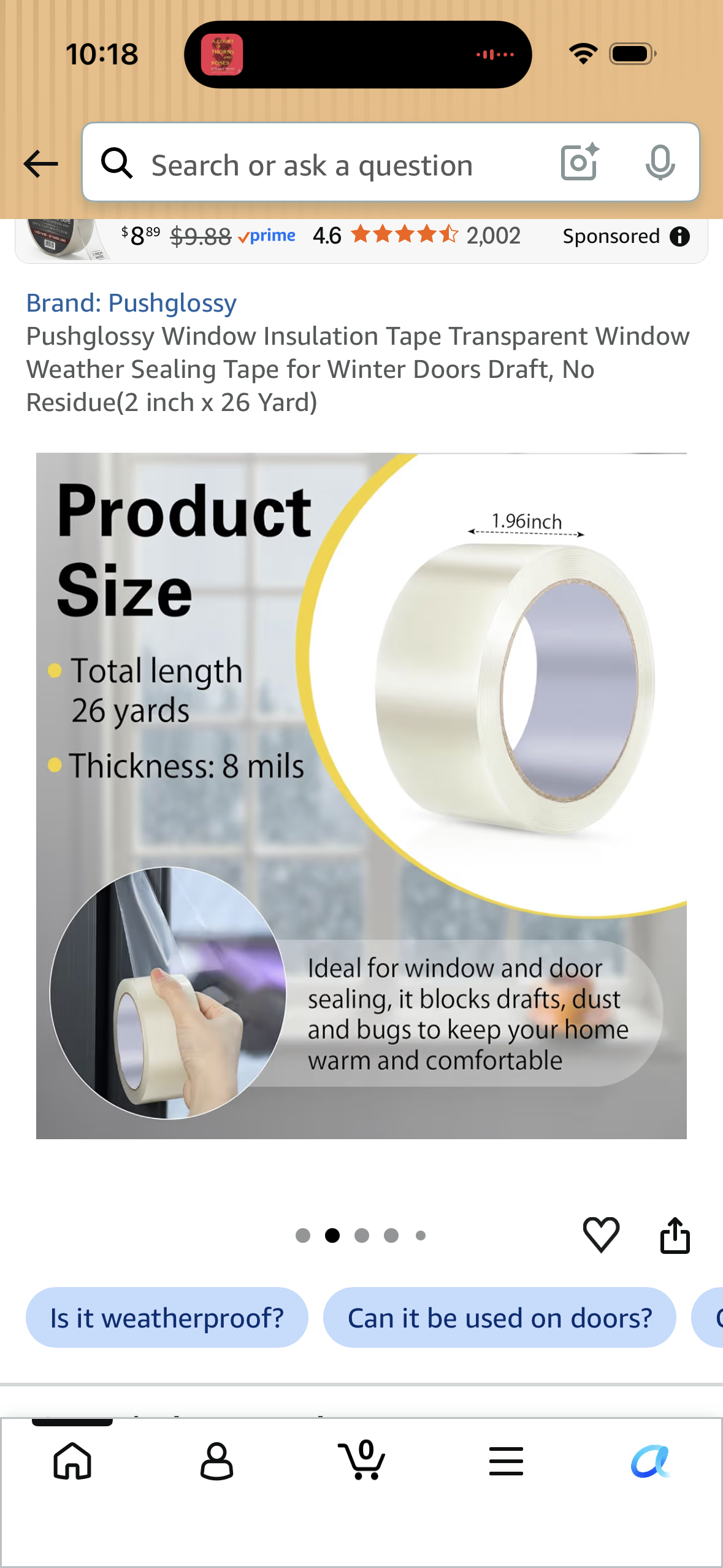 Pushglossy Window Insulation Tape Transparent Window Weather Sealing Tape for Winter Doors Draft, No Residue(2 inch x 26 Yard)