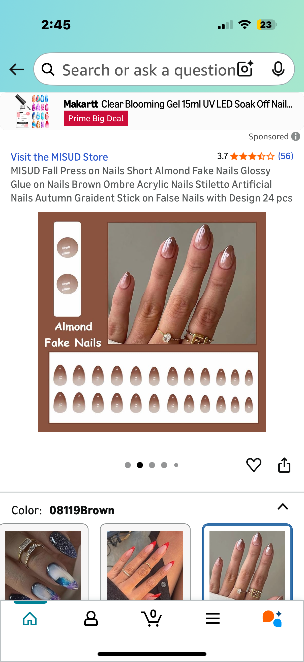 MISUD Fall Press on Nails Short Almond Fake Nails Glossy Glue on Nails Brown Ombre Acrylic Nails Stiletto Artificial Nails Autumn Graident Stick on False Nails with Design 24 pcs