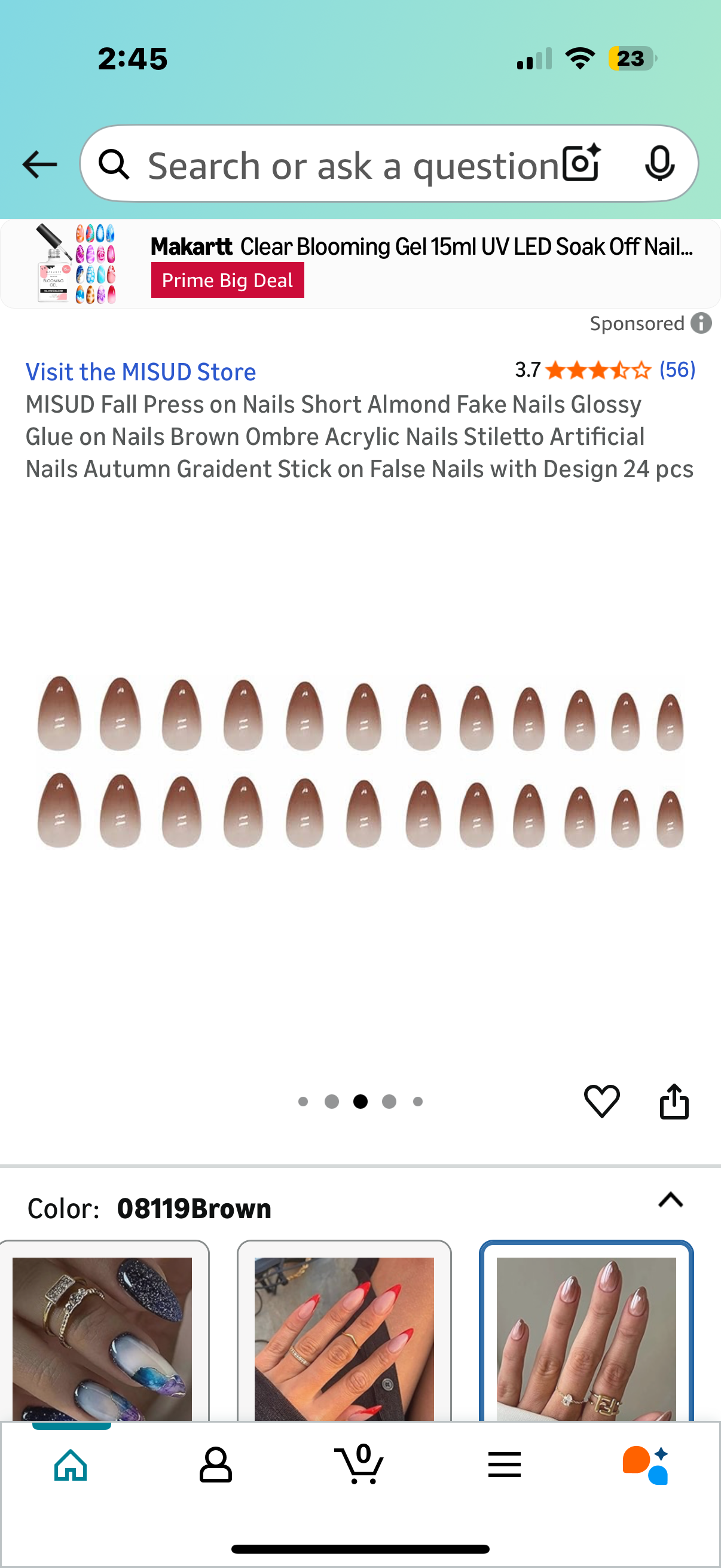 MISUD Fall Press on Nails Short Almond Fake Nails Glossy Glue on Nails Brown Ombre Acrylic Nails Stiletto Artificial Nails Autumn Graident Stick on False Nails with Design 24 pcs