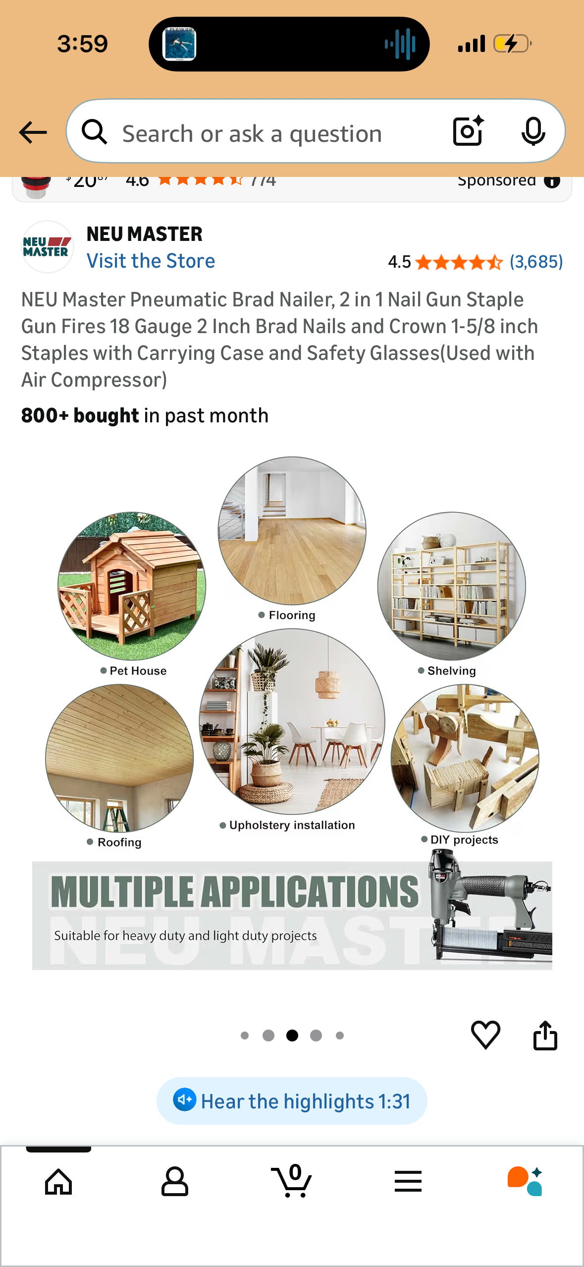 NEU Master Pneumatic Brad Nailer, 2 in 1 Nail Gun Staple Gun Fires 18 Gauge Brad Nails (3/8-2in) and Crown Staples (1/2 to 1-5/8in) with Carrying Case and Safety Glasses(Used with Air Compressor)