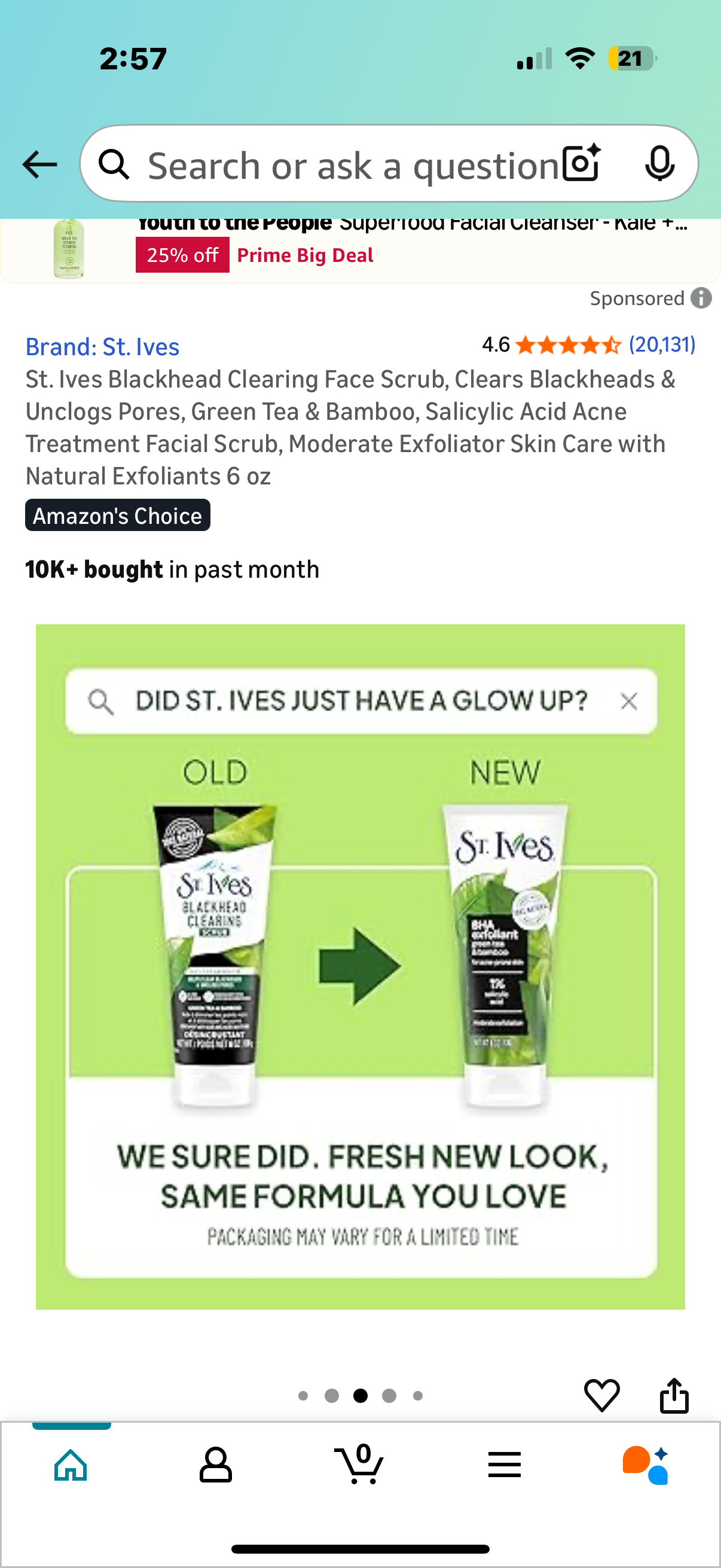 St. Ives Blackhead Clearing Face Scrub, Clears Blackheads & Unclogs Pores, Green Tea & Bamboo, Salicylic Acid Acne Treatment Facial Scrub, Moderate Exfoliator Skin Care with Natural Exfoliants 6 oz
