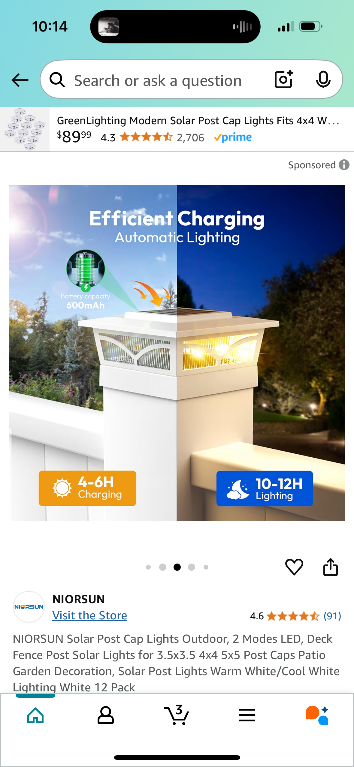 NIORSUN Solar Post Cap Lights Outdoor, 2 Modes LED, Deck Fence Post Solar Lights for 3.5x3.5 4x4 5x5 Post Caps Patio Garden Decoration, Solar Post Lights Warm White/Cool White Lighting White 12 Pack