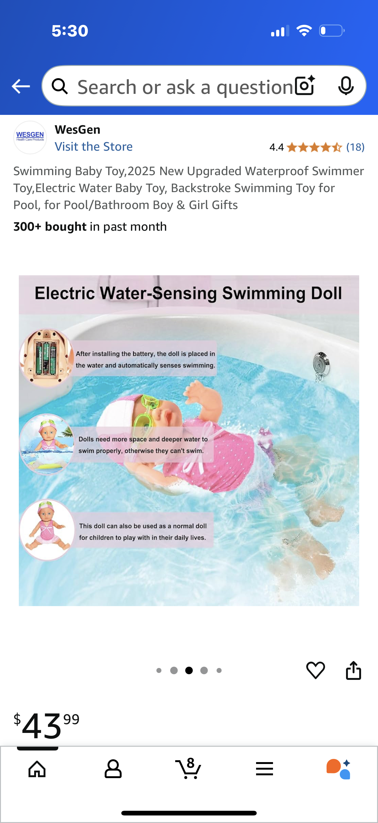 Swimming Baby Toy,2025 New Upgraded Waterproof Swimmer Toy,Electric Water Baby Toy, Backstroke Swimming Toy for Pool, for Pool/Bathroom Boy & Girl Gifts