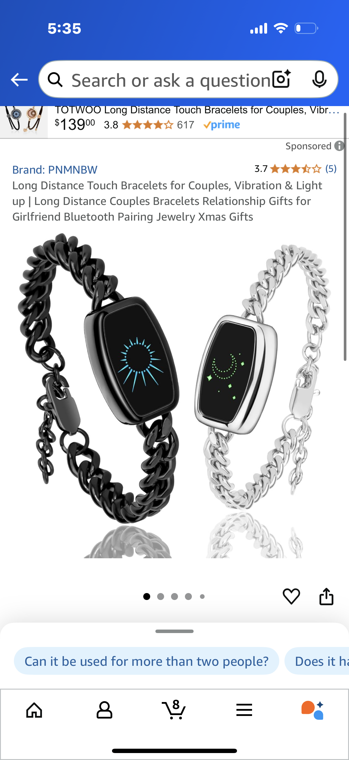 Long Distance Touch Bracelets for Couples, Vibration & Light up | Long Distance Couples Bracelets Relationship Gifts for Girlfriend Bluetooth Pairing Jewelry Xmas Gifts