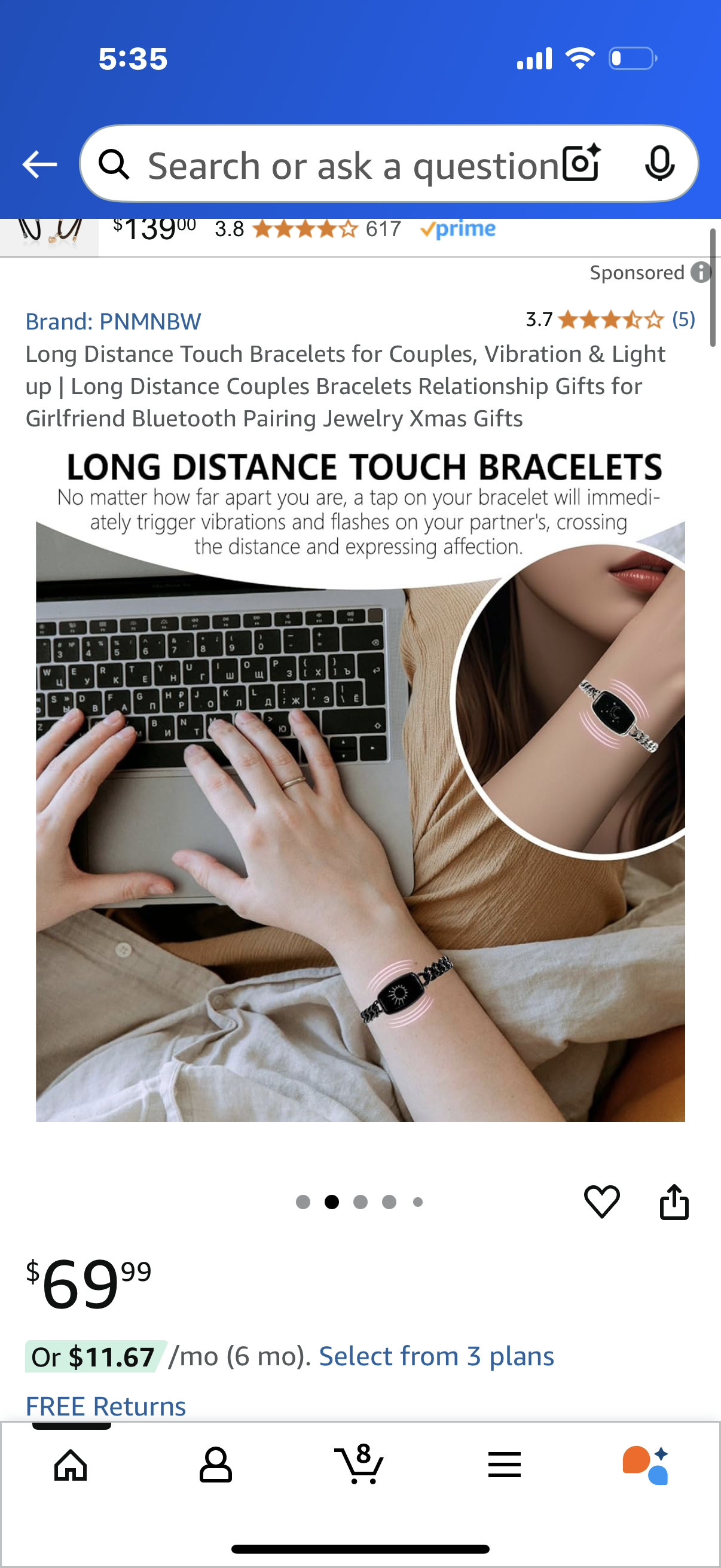 Long Distance Touch Bracelets for Couples, Vibration & Light up | Long Distance Couples Bracelets Relationship Gifts for Girlfriend Bluetooth Pairing Jewelry Xmas Gifts