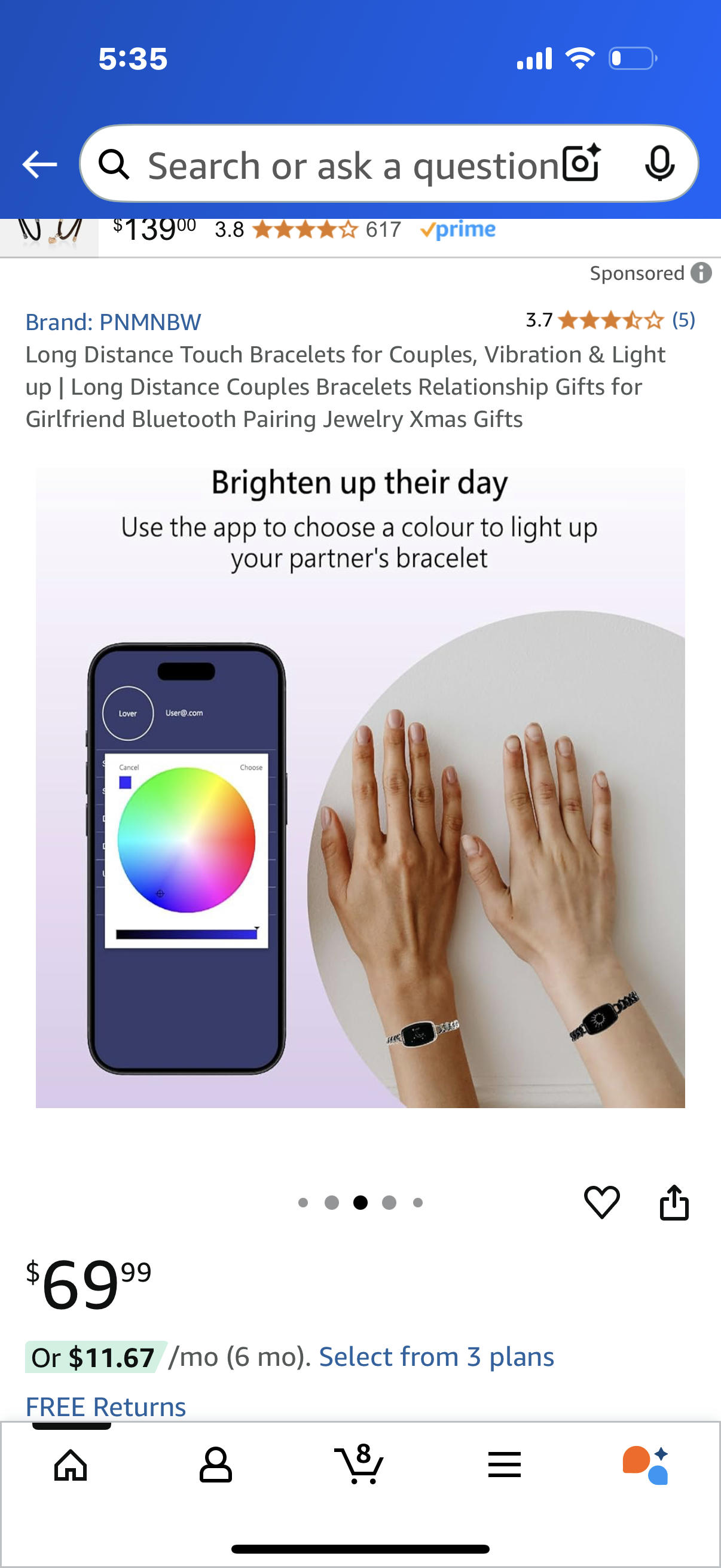 Long Distance Touch Bracelets for Couples, Vibration & Light up | Long Distance Couples Bracelets Relationship Gifts for Girlfriend Bluetooth Pairing Jewelry Xmas Gifts