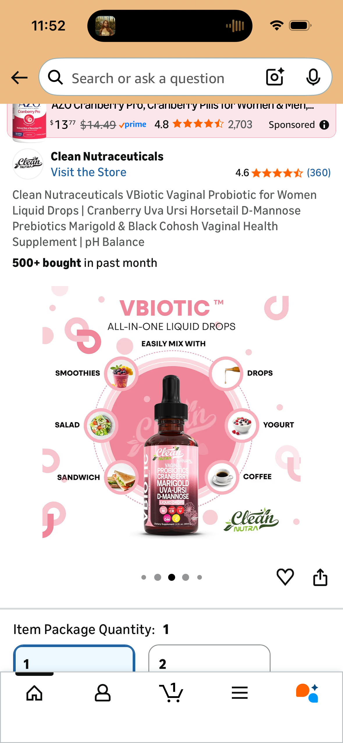 Clean Nutraceuticals VBiotic Vaginal Probiotic for Women Liquid Drops | Cranberry Uva Ursi Horsetail D-Mannose Prebiotics Marigold & Black Cohosh Vaginal Health Supplement | pH Balance