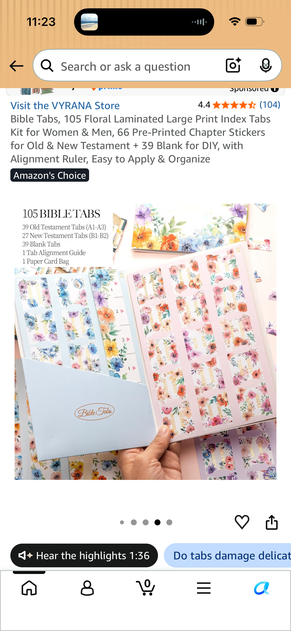 Bible Tabs, 105 Floral Laminated Large Print Index Tabs Kit for Women & Men, 66 Pre-Printed Chapter Stickers for Old & New Testament + 39 Blank for DIY, with Alignment Ruler, Easy to Apply & Organize