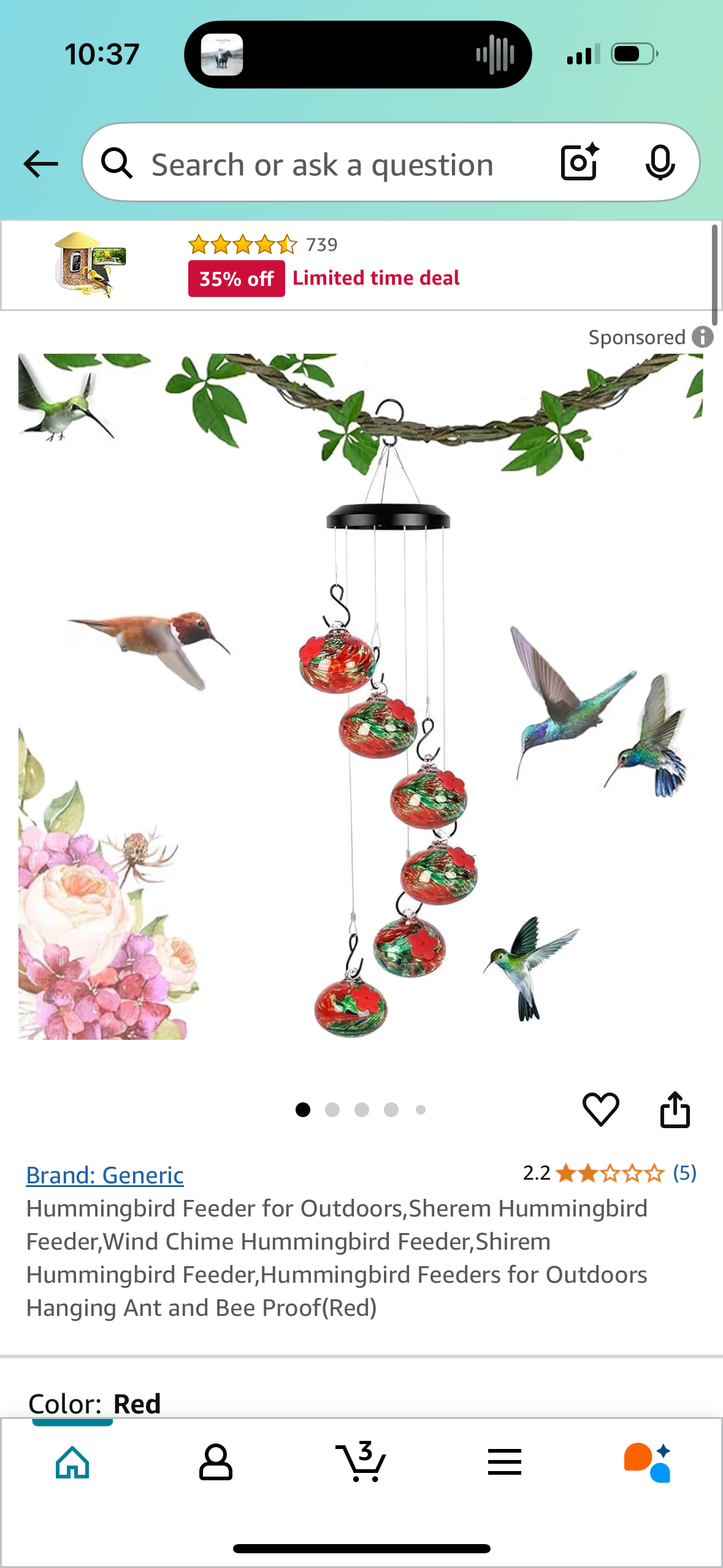 Hummingbird Feeder for Outdoors,Sherem Hummingbird Feeder,Wind Chime Hummingbird Feeder,Shirem Hummingbird Feeder,Hummingbird Feeders for Outdoors Hanging Ant and Bee Proof(Red)