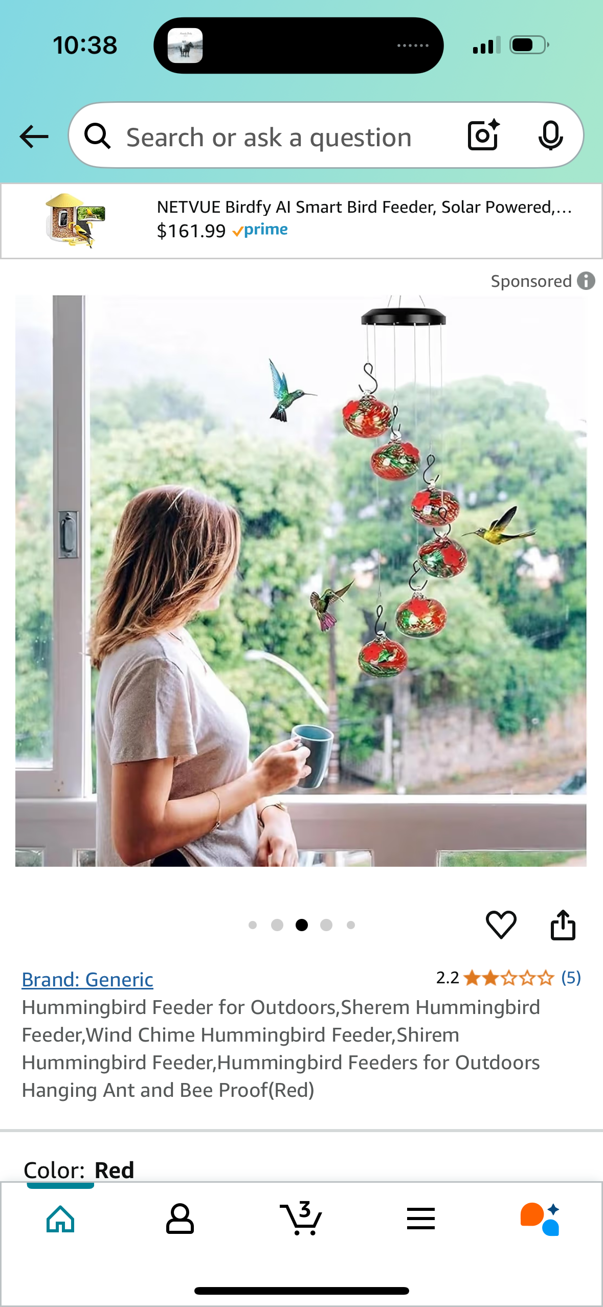 Hummingbird Feeder for Outdoors,Sherem Hummingbird Feeder,Wind Chime Hummingbird Feeder,Shirem Hummingbird Feeder,Hummingbird Feeders for Outdoors Hanging Ant and Bee Proof(Red)