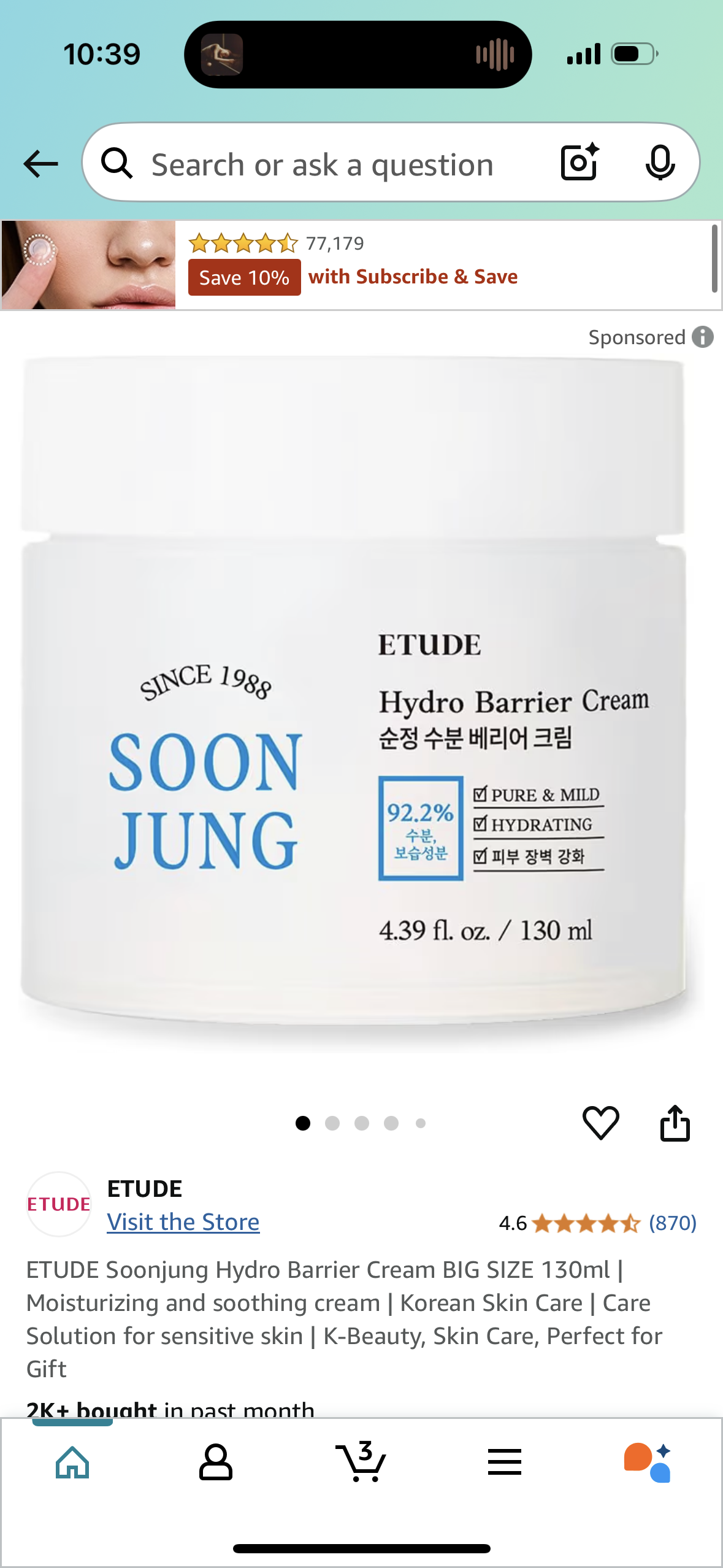 ETUDE Soonjung Hydro Barrier Cream BIG SIZE 130ml | Moisturizing and soothing cream | Korean Skin Care | Care Solution for sensitive skin | K-Beauty, Skin Care, Perfect for Gift