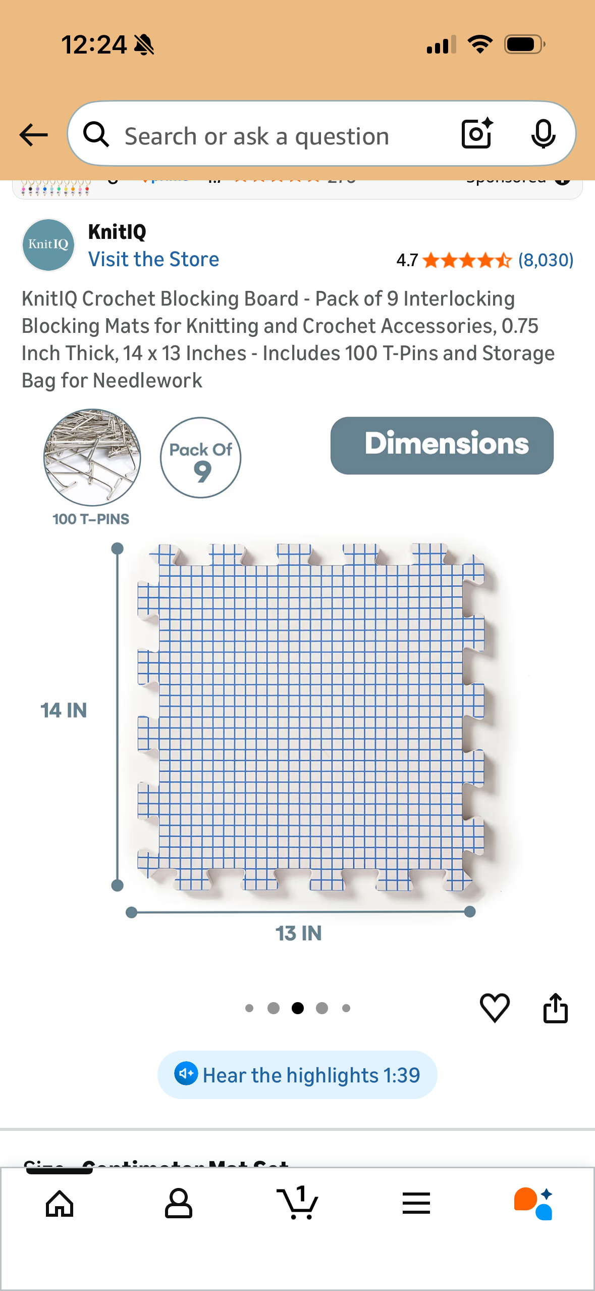 Blocking Mats for Knitting - KnitIQ Extra Thick Blocking Boards for Crochet Projects with Gridlines - 100 T-Pins and Storage Bag Included for Knitting Supplies - Standard Mat Set - Pack of 9