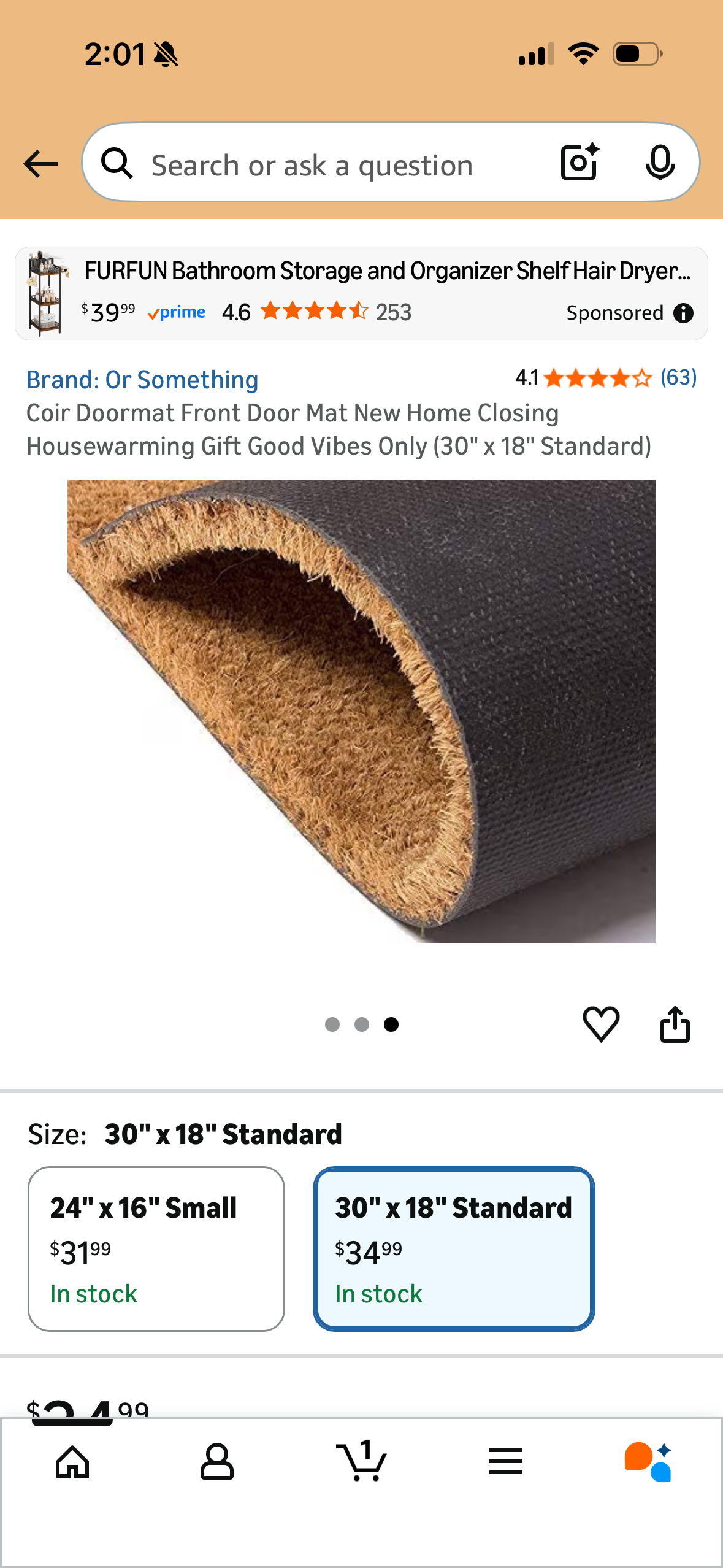 Coir Doormat Front Door Mat New Home Closing Housewarming Gift Good Vibes Only (30" x 18" Standard)