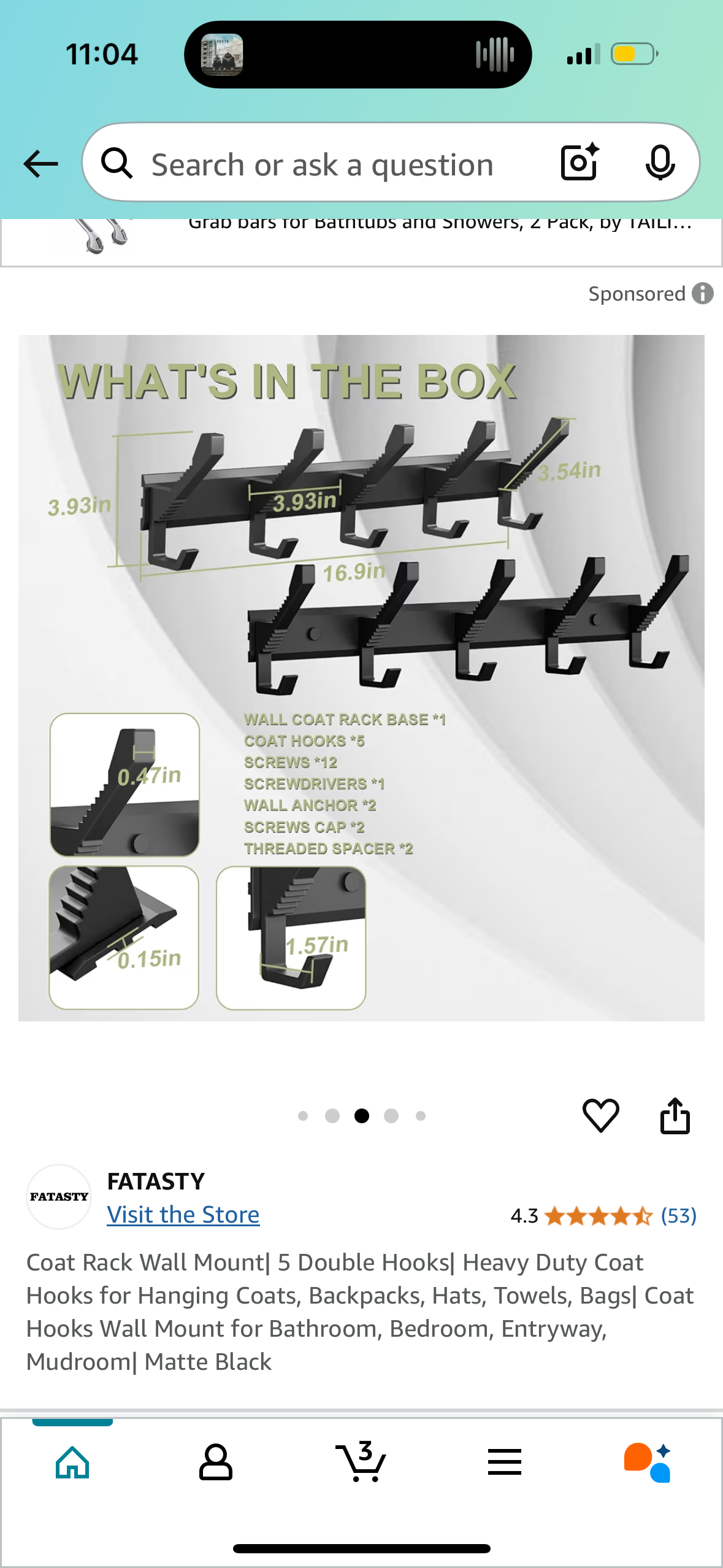 Coat Rack Wall Mount| 5 Double Hooks| Heavy Duty Coat Hooks for Hanging Coats, Backpacks, Hats, Towels, Bags| Coat Hooks Wall Mount for Bathroom, Bedroom, Entryway, Mudroom| Matte Black