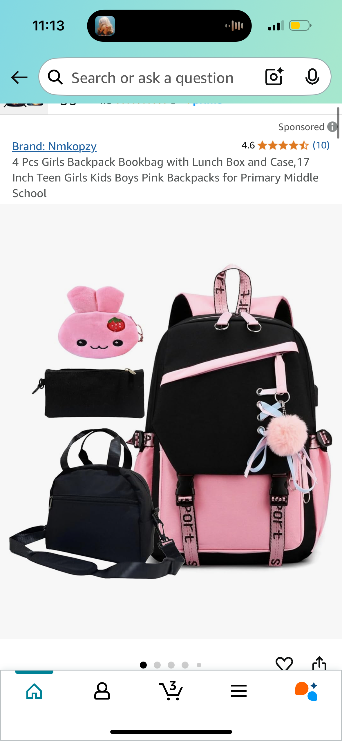 4 Pcs Girls Backpack Bookbag with Lunch Box, Pencil Case, and Coin Purse Teen Kids Pink Backpacks