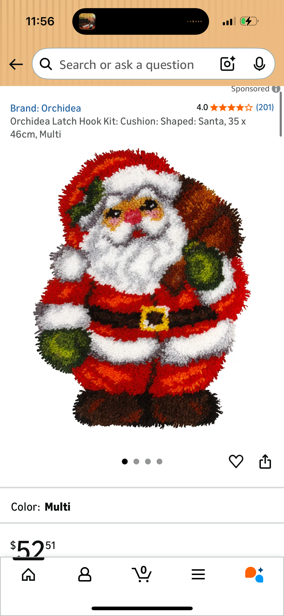 Orchidea Latch Hook Kit: Cushion: Shaped: Santa, 35 x 46cm, Multi