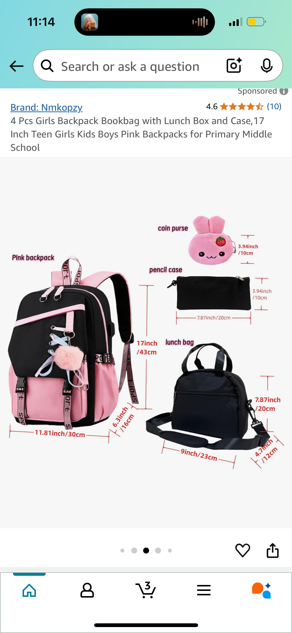 4 Pcs Girls Backpack Bookbag with Lunch Box, Pencil Case, and Coin Purse Teen Kids Pink Backpacks