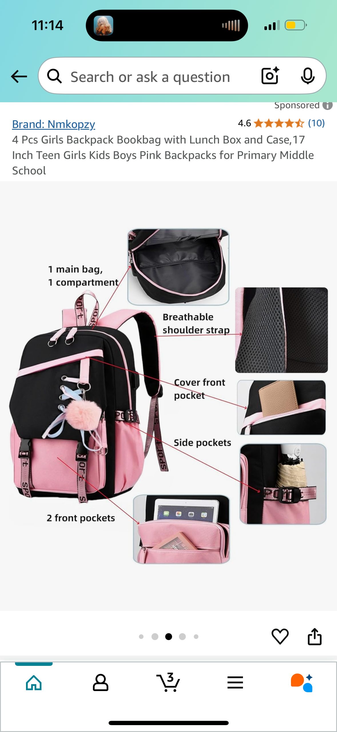 4 Pcs Girls Backpack Bookbag with Lunch Box, Pencil Case, and Coin Purse Teen Kids Pink Backpacks