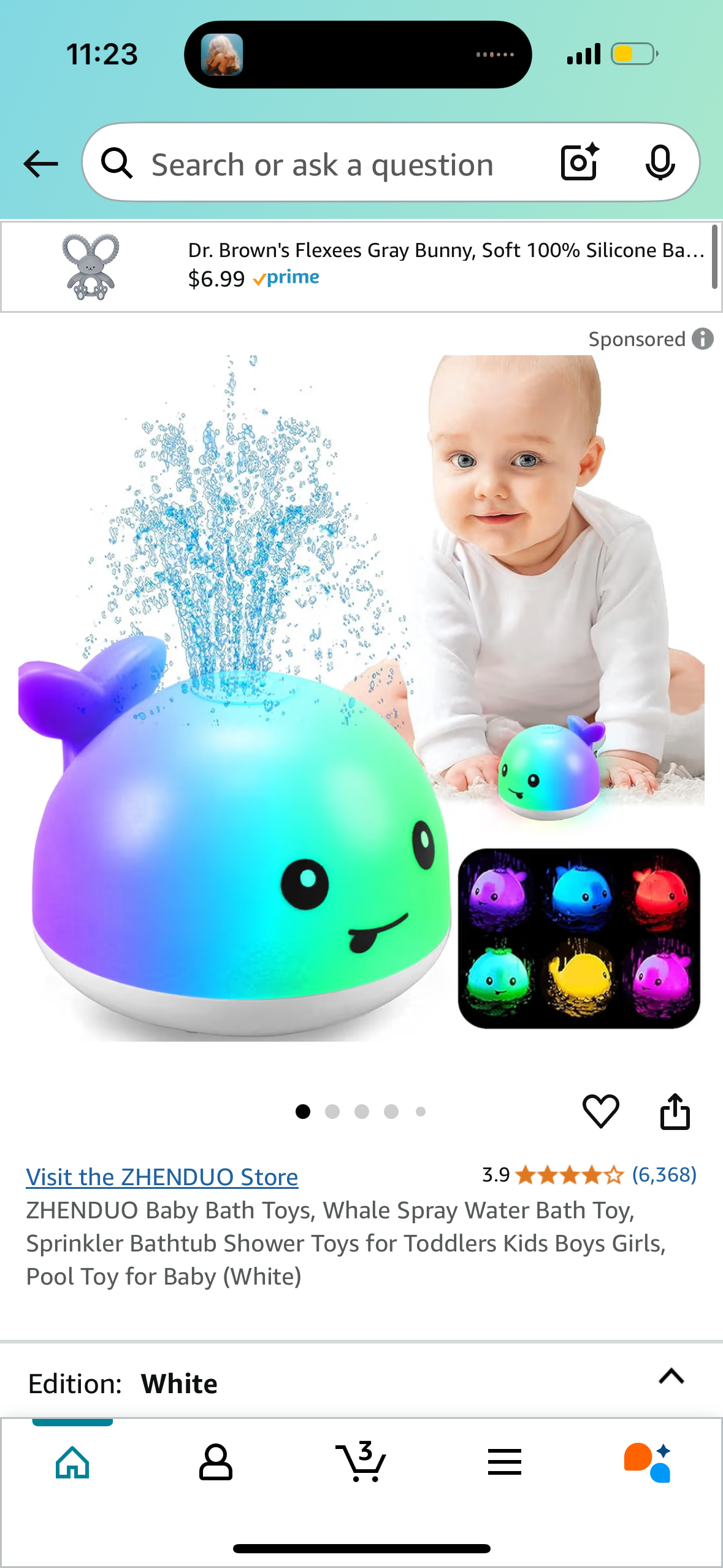 ZHENDUO Baby Bath Toys, Whale Spray Water Bath Toy, Sprinkler Bathtub Shower Toys for Toddlers Kids Boys Girls, Pool Toy for Baby (White)
