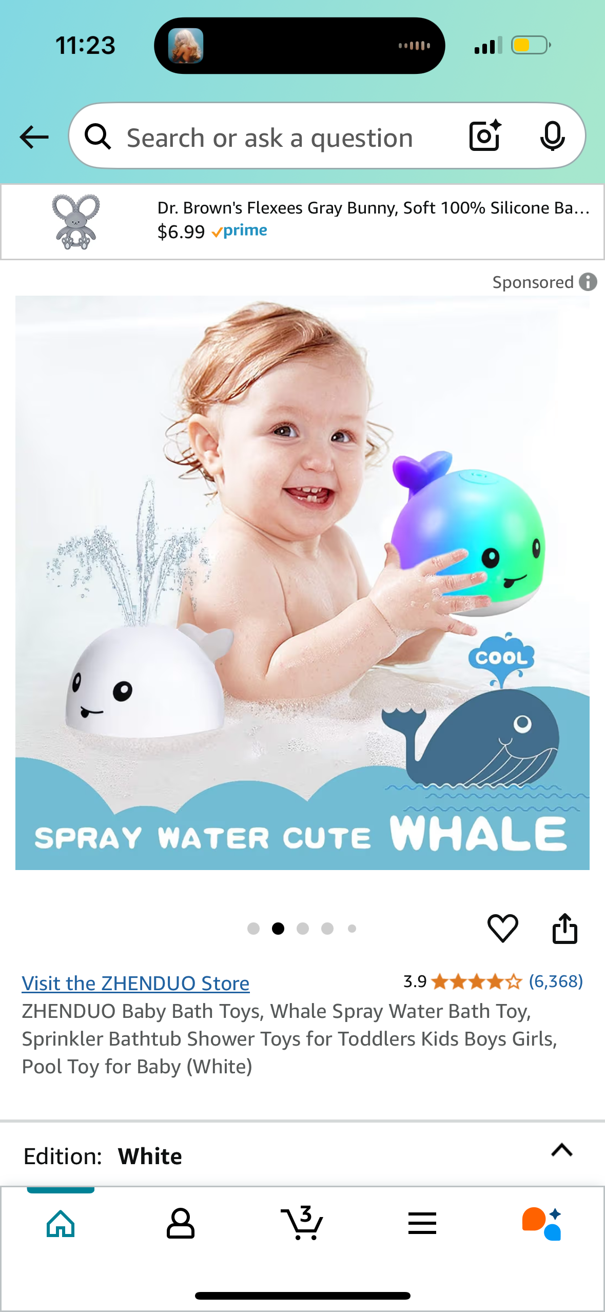 ZHENDUO Baby Bath Toys, Whale Spray Water Bath Toy, Sprinkler Bathtub Shower Toys for Toddlers Kids Boys Girls, Pool Toy for Baby (White)