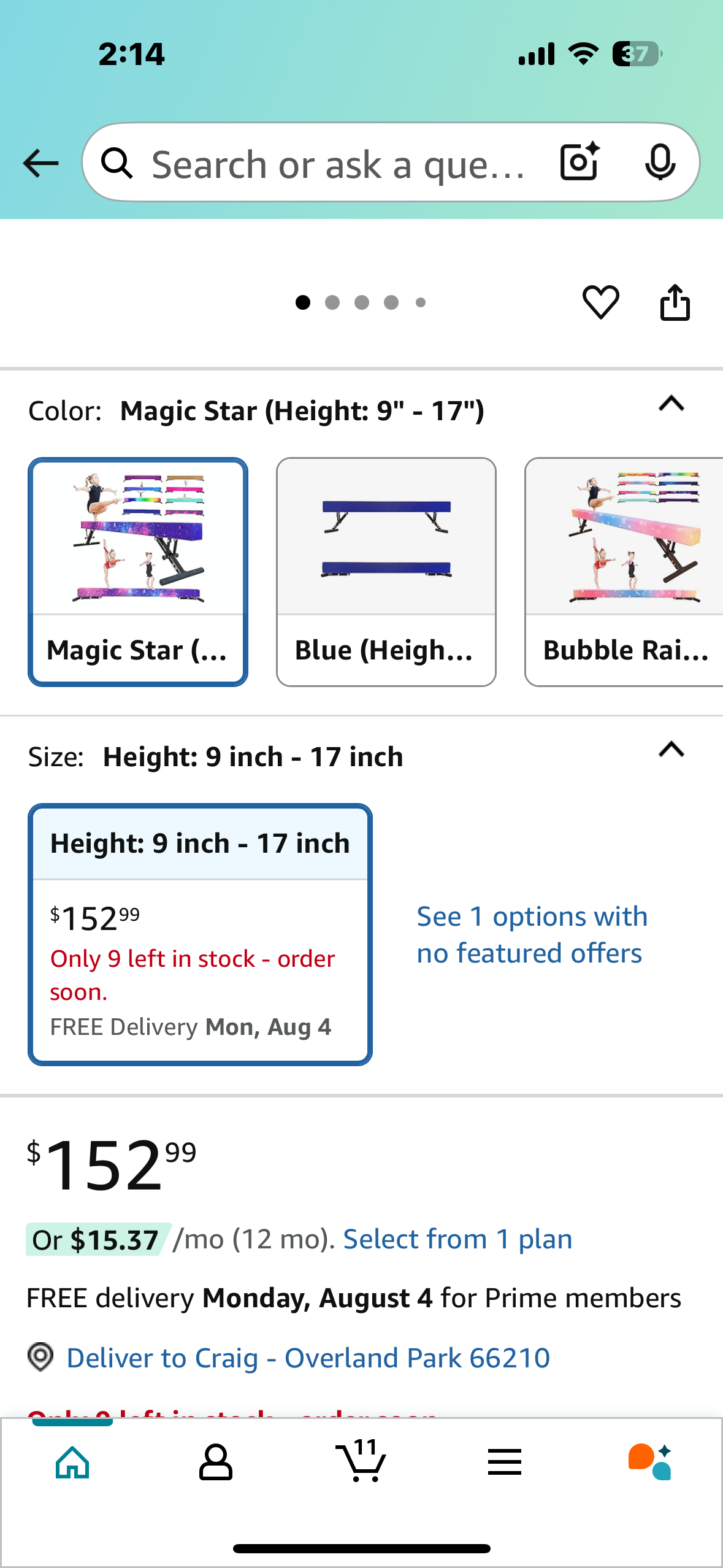 Adjustable Balance Beam 8 ft Gymnastic Beam Adjustable Height for Kids of All Gymnastic Levels, Gymnastic Training Beam for Home and Club Use (W468)