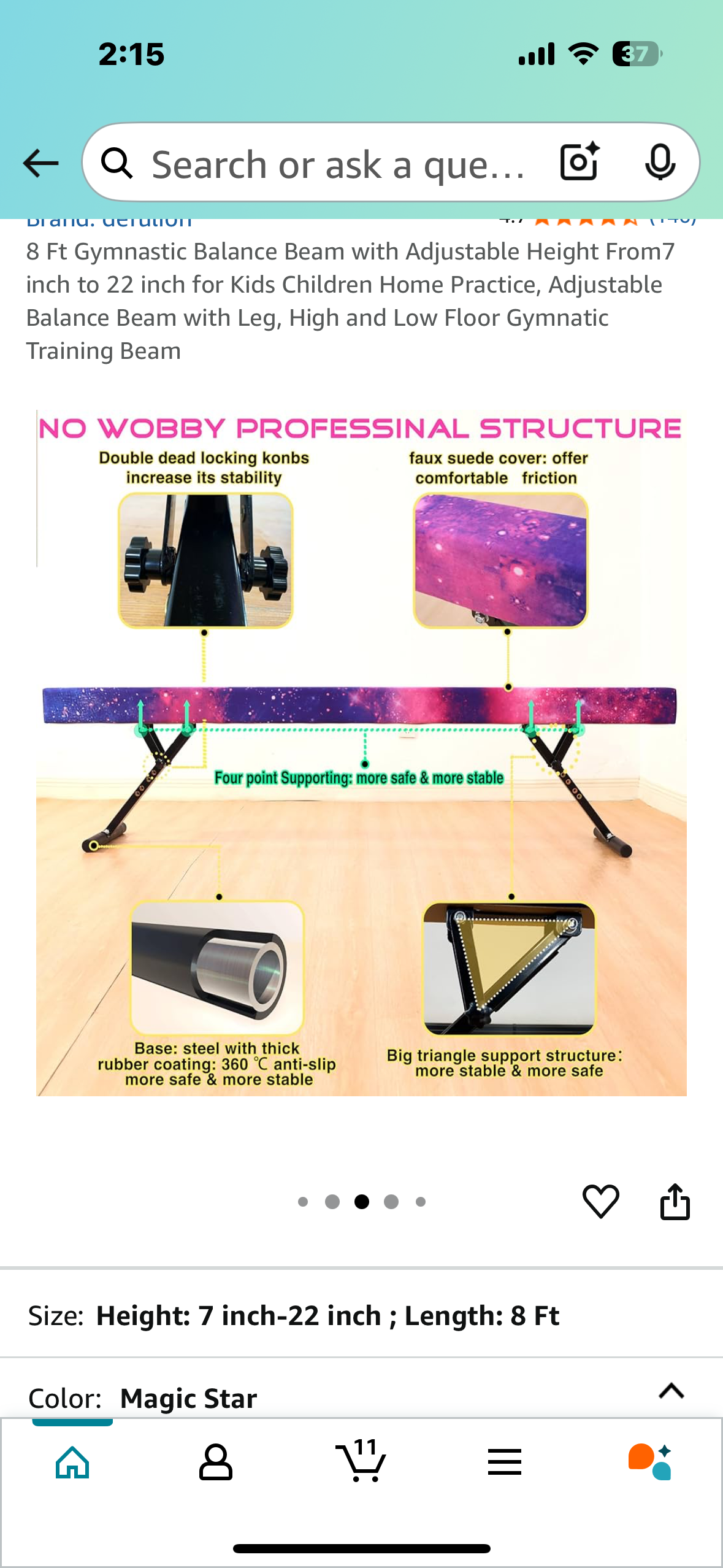 Adjustable Balance Beam 8 ft Gymnastic Beam Adjustable Height for Kids of All Gymnastic Levels, Gymnastic Training Beam for Home and Club Use (W468)