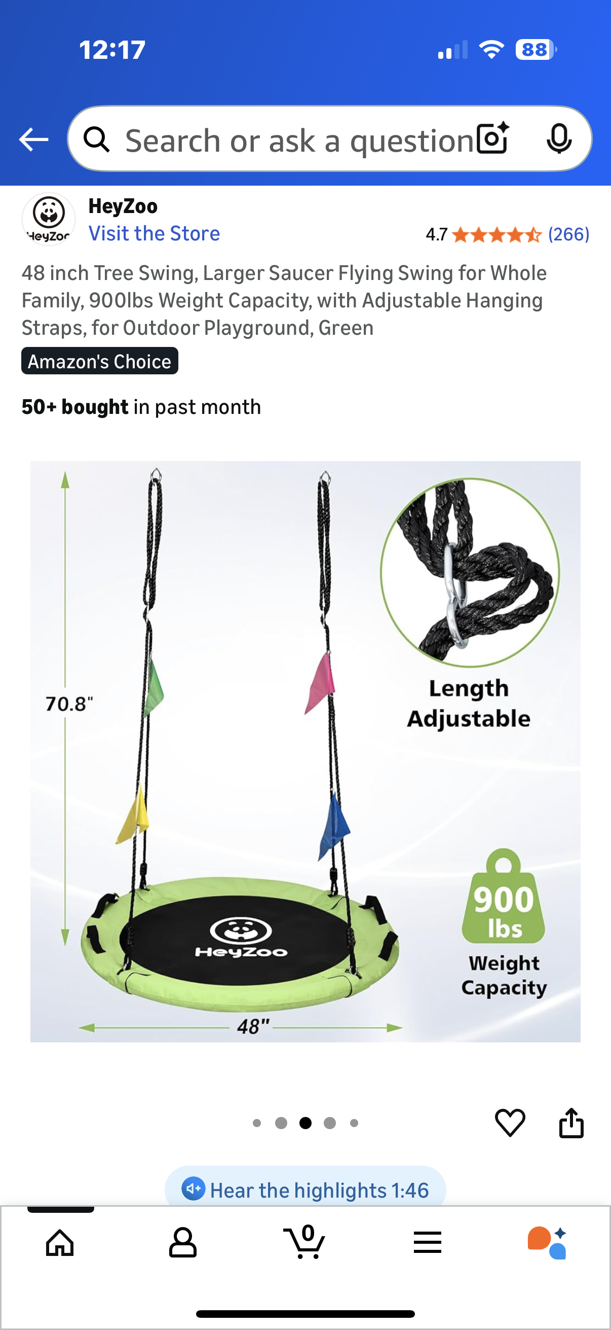 48 inch Tree Swing, Larger Saucer Flying Swing for Whole Family, 900lbs Weight Capacity, with Adjustable Hanging Straps, for Outdoor Playground, Green