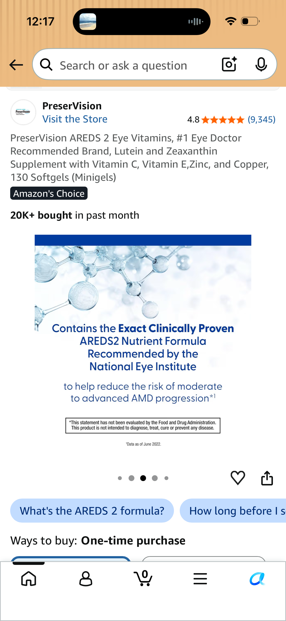 PreserVision AREDS 2 Eye Vitamins, #1 Eye Doctor Recommended Brand, Lutein and Zeaxanthin Supplement with Vitamin C, Vitamin E,Zinc, and Copper, 130 Softgels (Minigels)